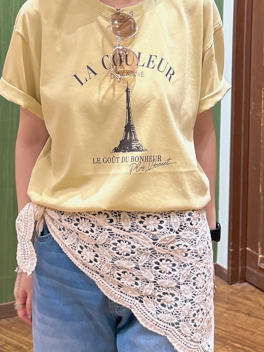 かおりさんの「SHOO･LA･RUE｜【UV/S-LL/洗濯機可】真夏に着たい裾レースが女性らしさをプラスする プリントアソートTシャツ」を使ったコーディネート