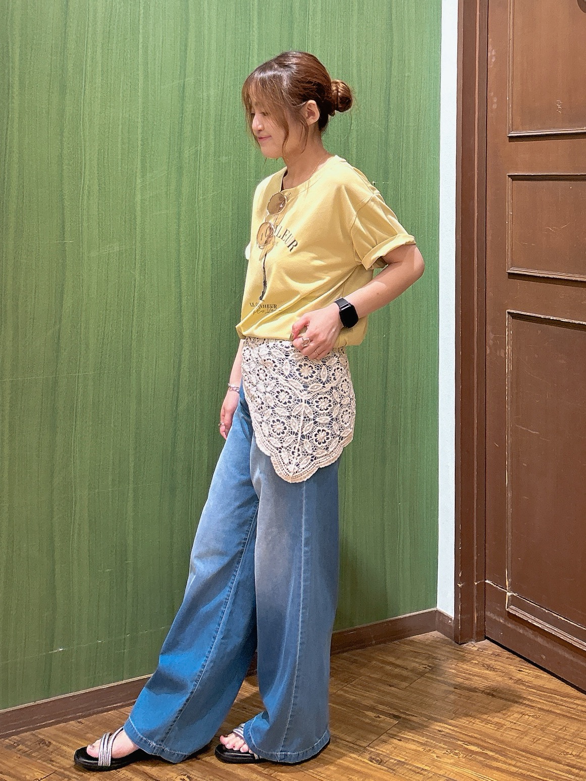 かおりさんの「SHOO･LA･RUE｜【UV/S-LL/洗濯機可】真夏に着たい裾レースが女性らしさをプラスする プリントアソートTシャツ」を使ったコーディネート