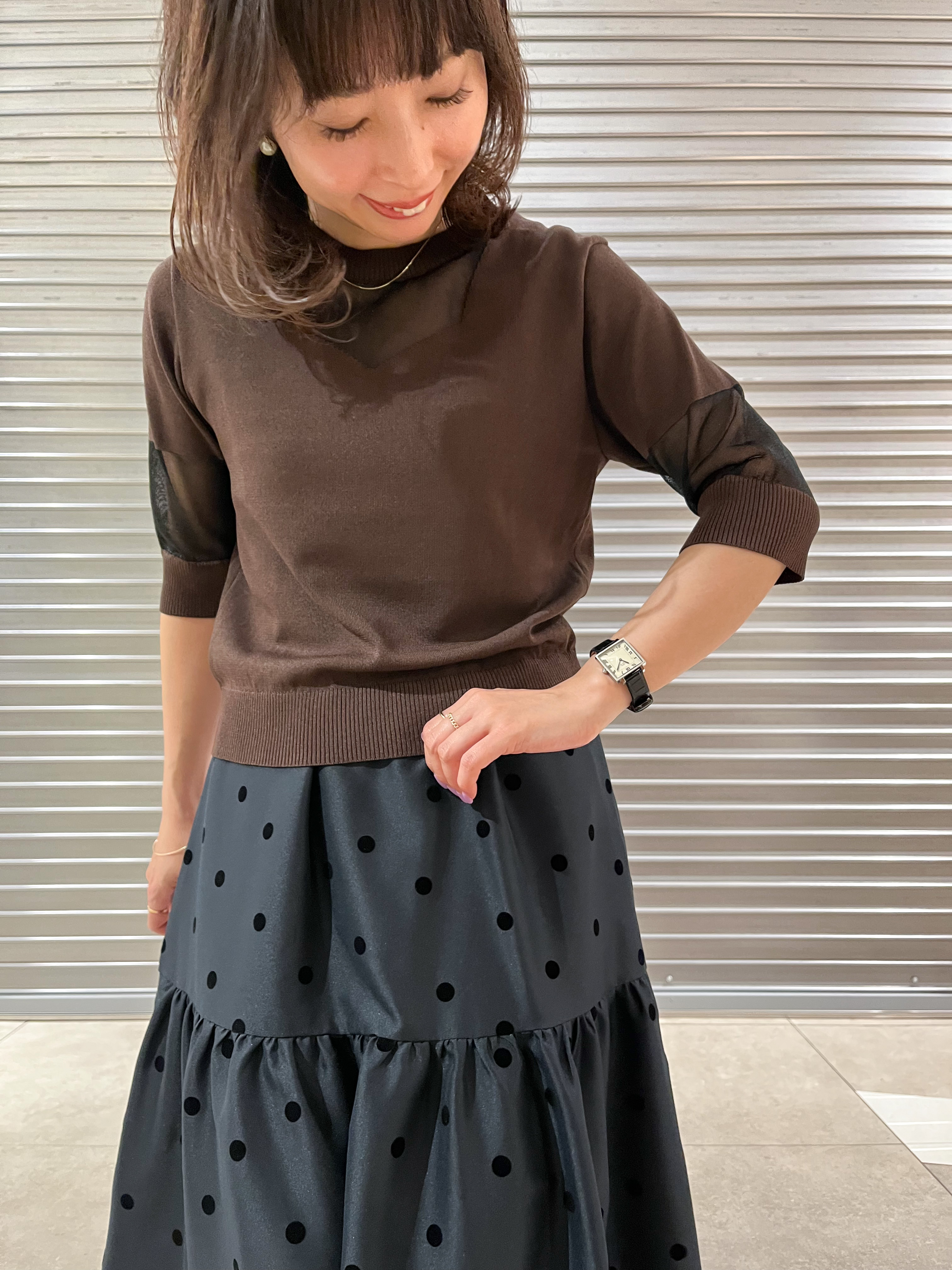 じゅんさんの「DRESSTERIOR｜【日本製/シアー素材】ウォッシャブルニット ハーフスリーブプルオーバー」を使ったコーディネート