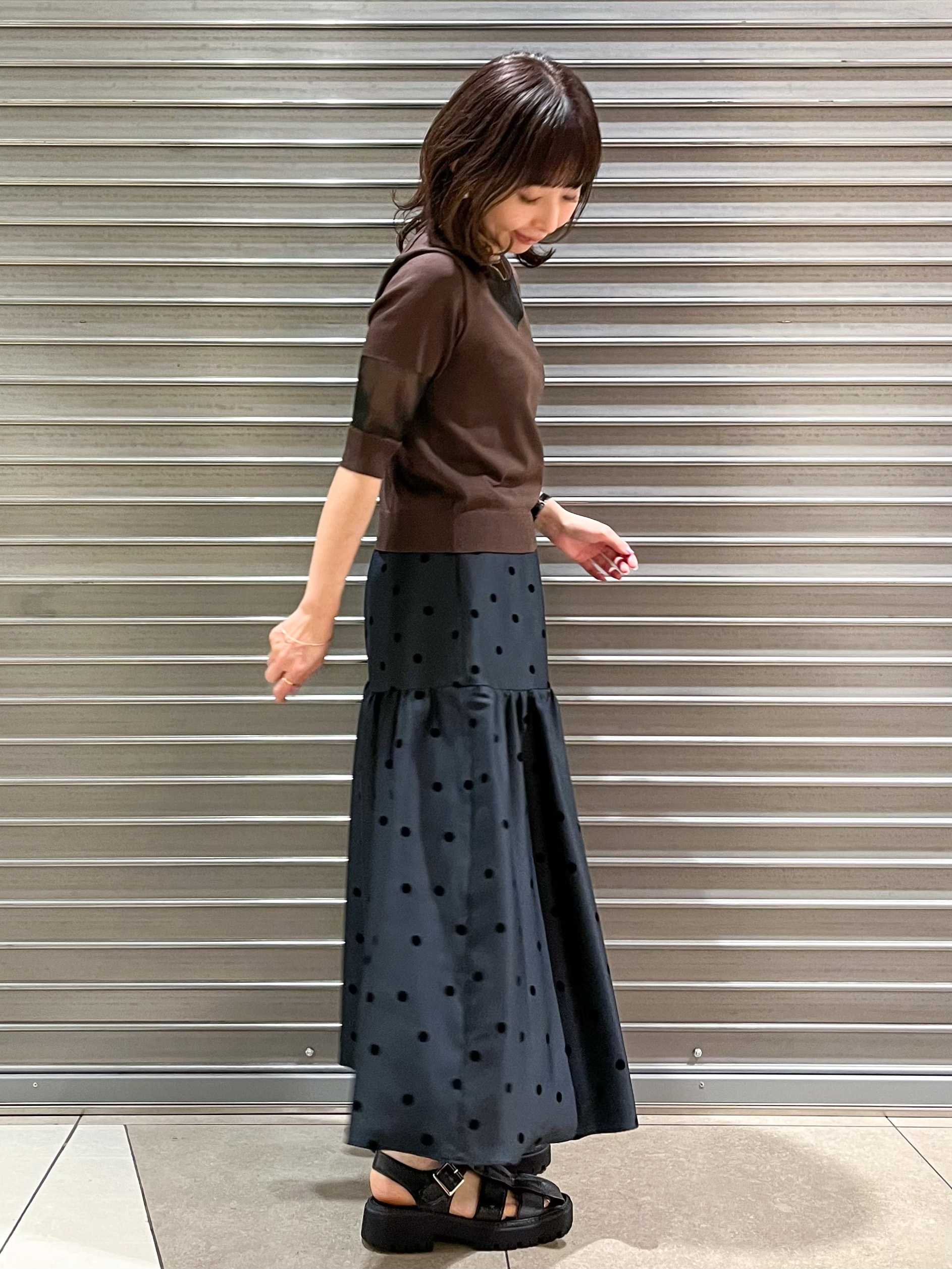 じゅんさんの「DRESSTERIOR｜【日本製/シアー素材】ウォッシャブルニット ハーフスリーブプルオーバー」を使ったコーディネート