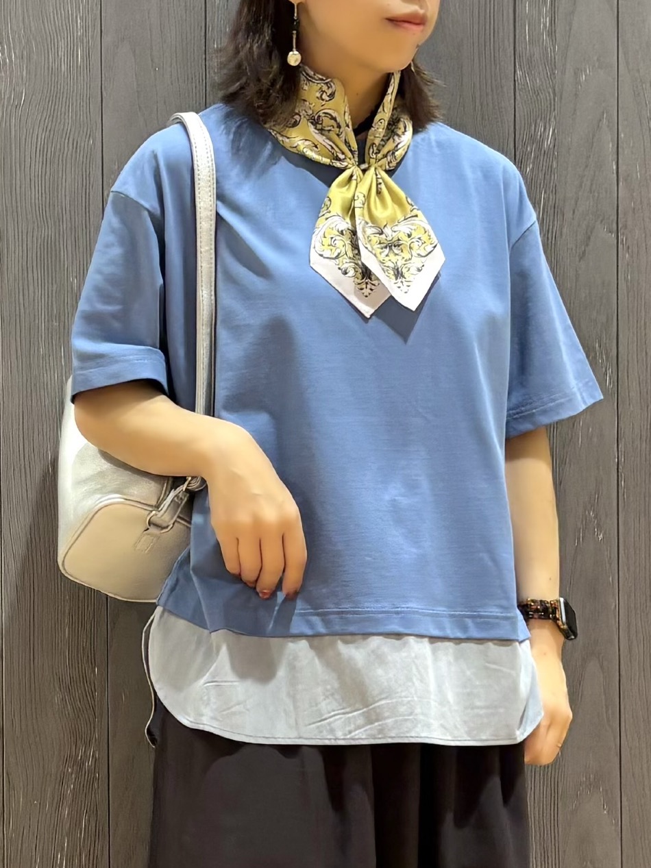 meiさんの「SHOO･LA･RUE｜【体型カバー/S-LL/洗濯機可】インせず着られる 異素材ドッキングTシャツ」を使ったコーディネート