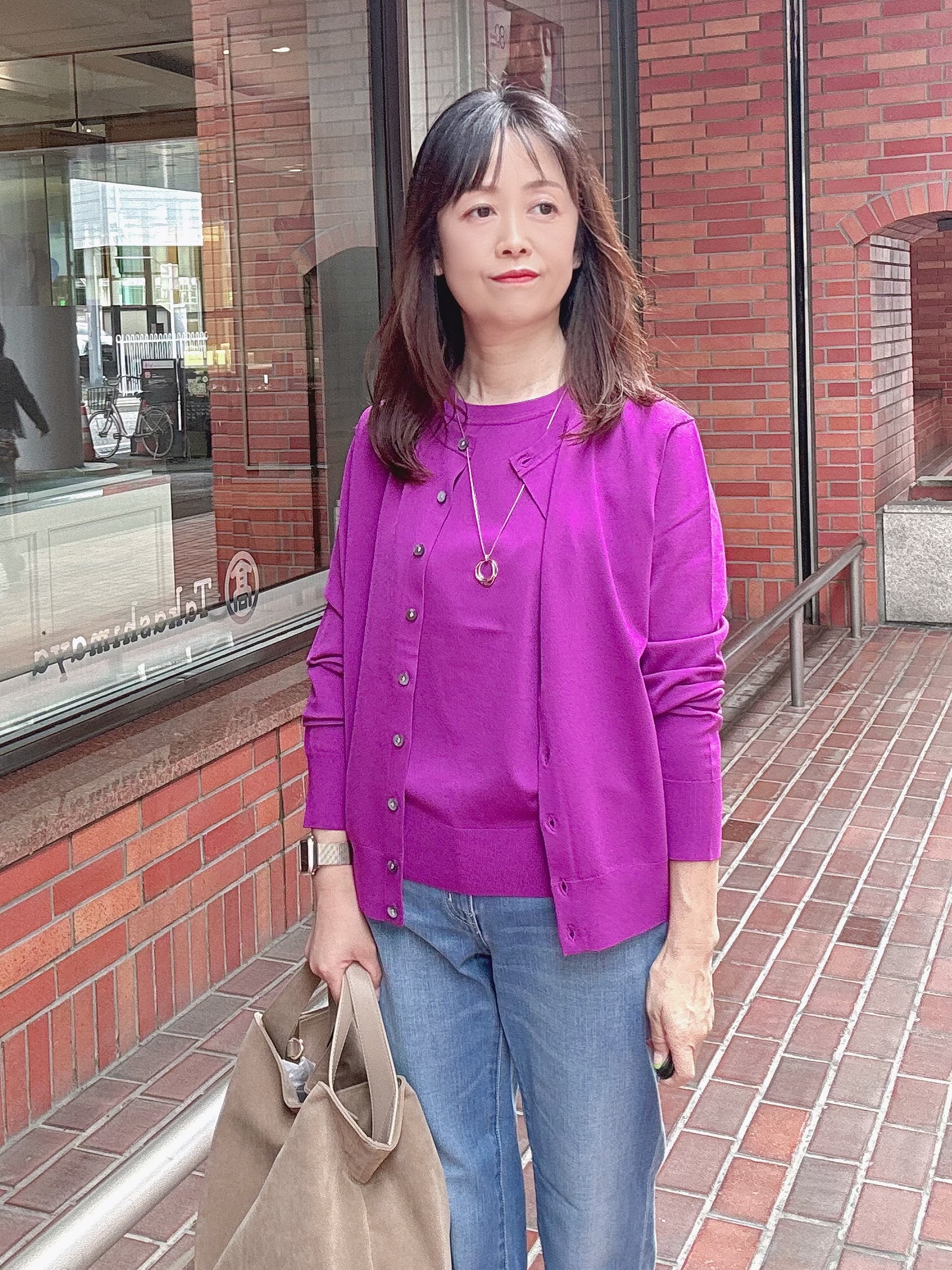 makiさんの「UNTITLED｜【アンサンブル可能/秋羽織り】コンパクトニットカーディガン」を使ったコーディネート