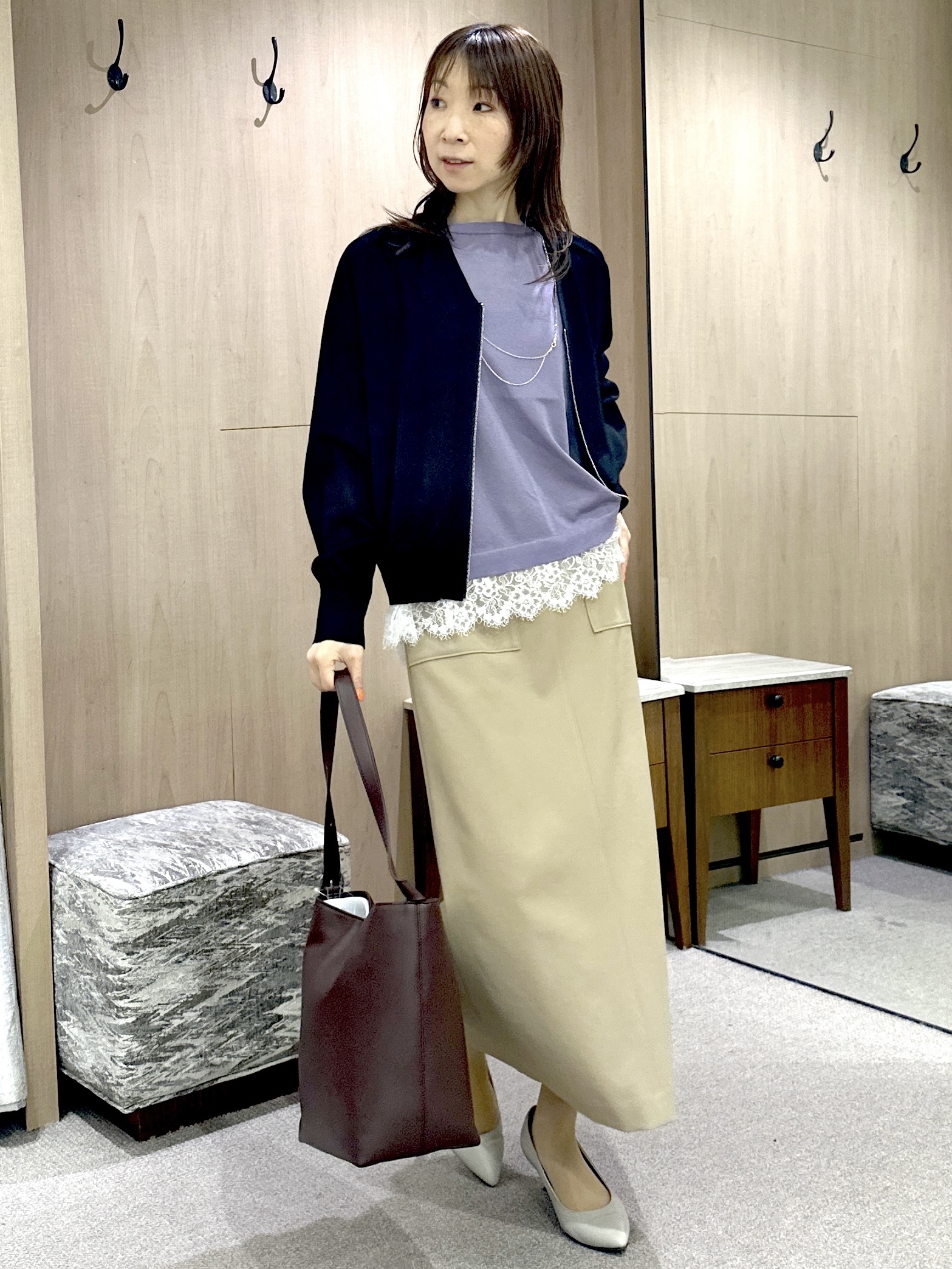 Miwaさんの「UNTITLED｜【アンサンブル可/日除け・冷房対策】シアーレーヨンZIPカーディガン」を使ったコーディネート