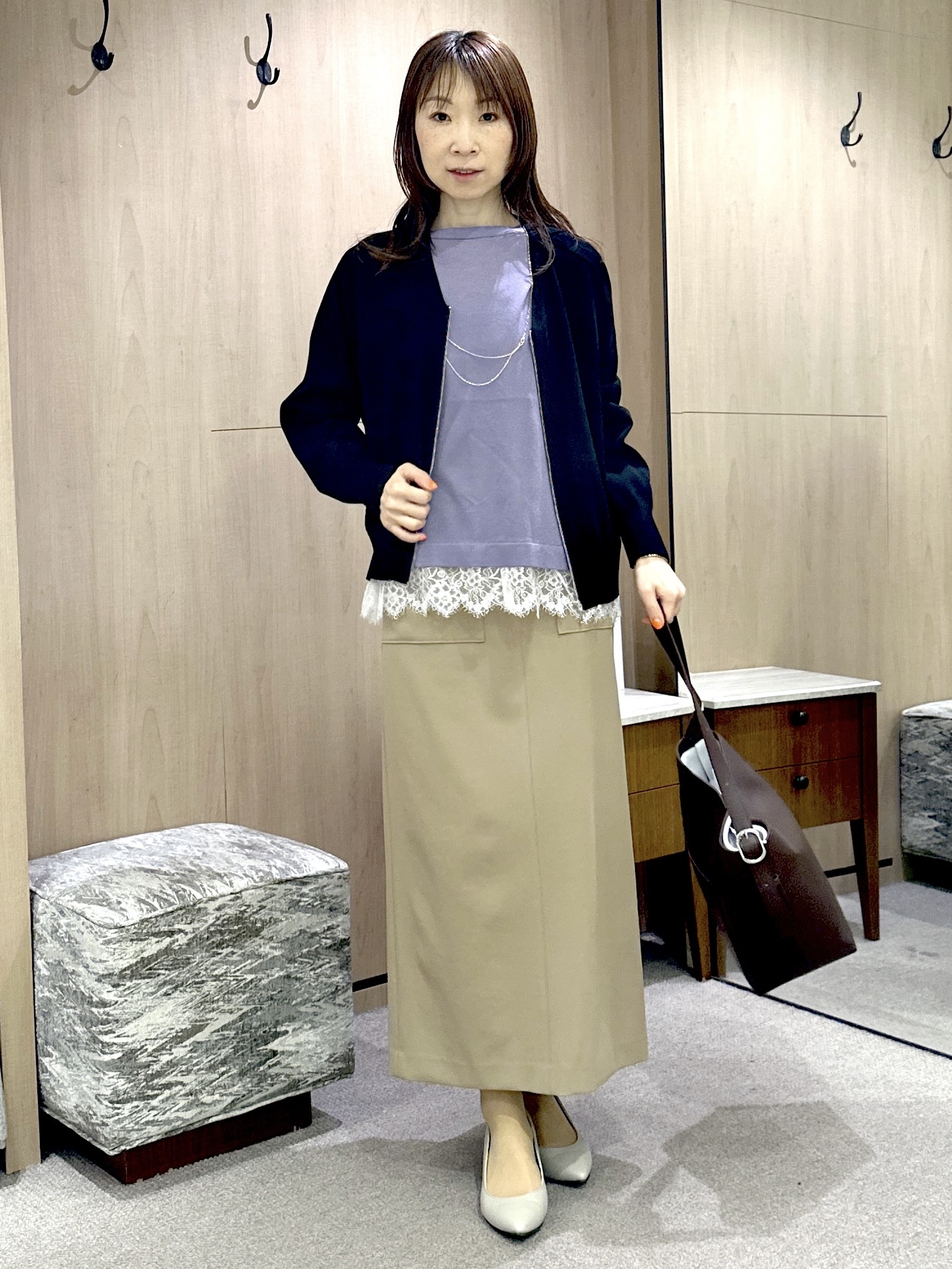 Miwaさんの「UNTITLED｜【アンサンブル可/日除け・冷房対策】シアーレーヨンZIPカーディガン」を使ったコーディネート