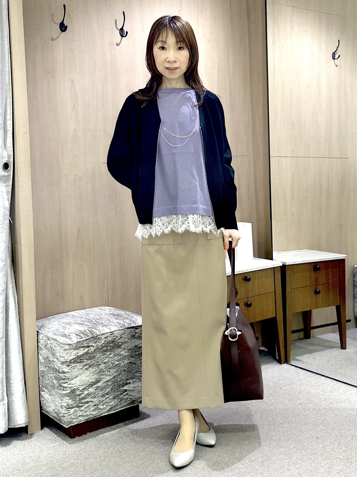 Miwaさんの「UNTITLED｜【アンサンブル可/日除け・冷房対策】シアーレーヨンZIPカーディガン」を使ったコーディネート