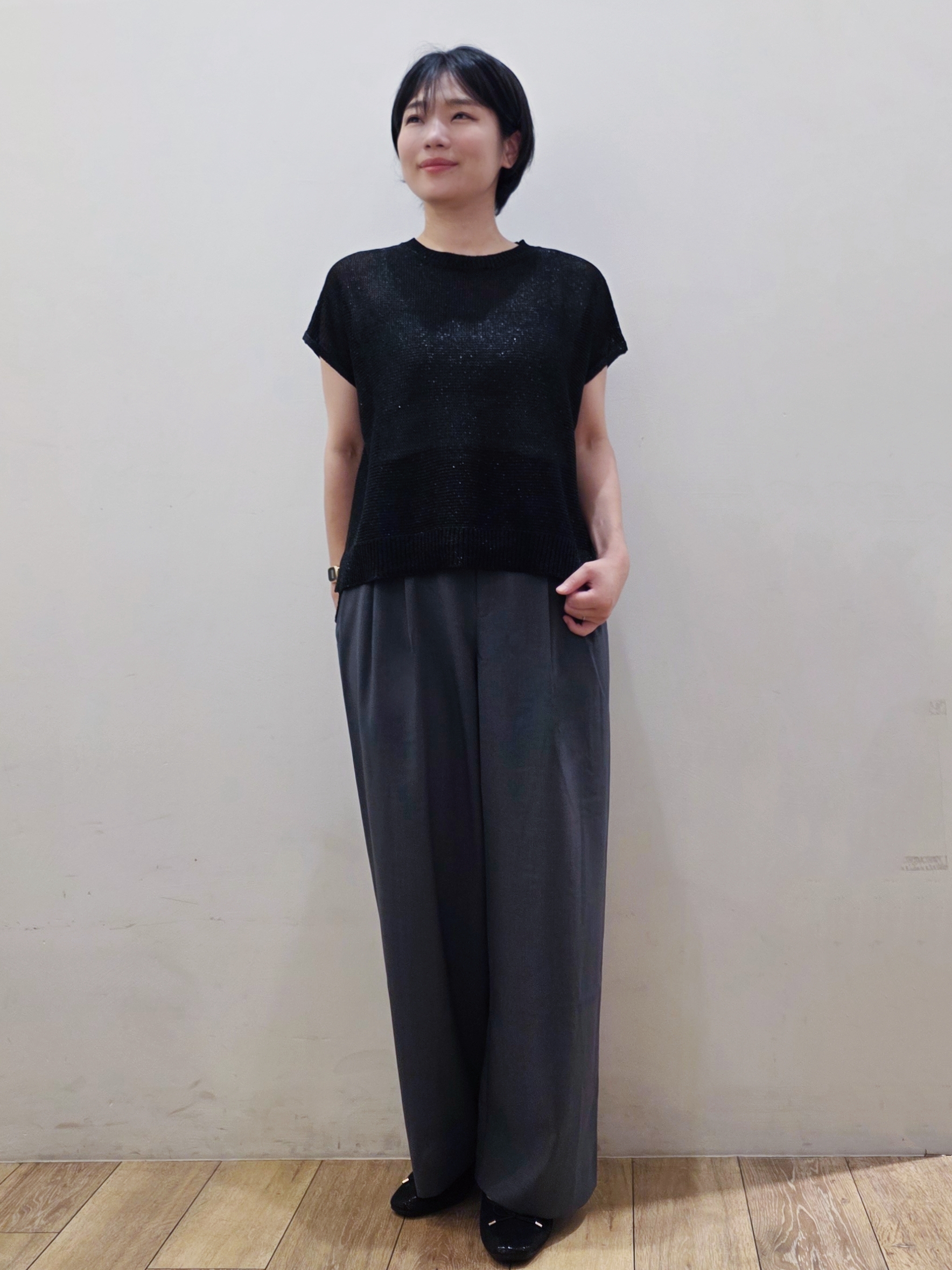 yuyuさんの「OPAQUE.CLIP｜ラメメッシュニット【洗濯機OK／抗ピル】」を使ったコーディネート