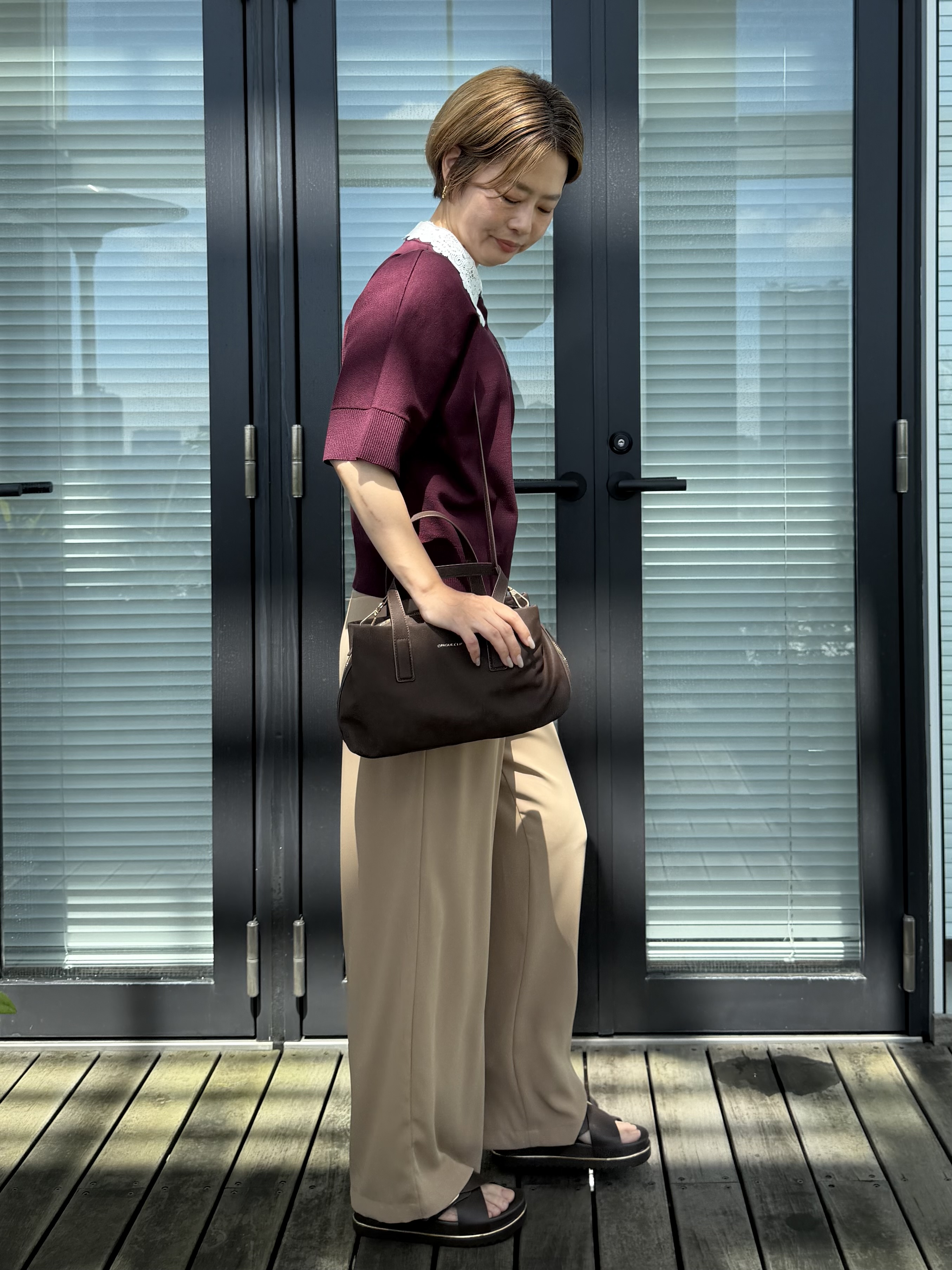 Mariko.Sさんの「OPAQUE.CLIP｜【森絵梨佳さん着用】2WAY衿ドッキングニット《洗濯機OK》」を使ったコーディネート