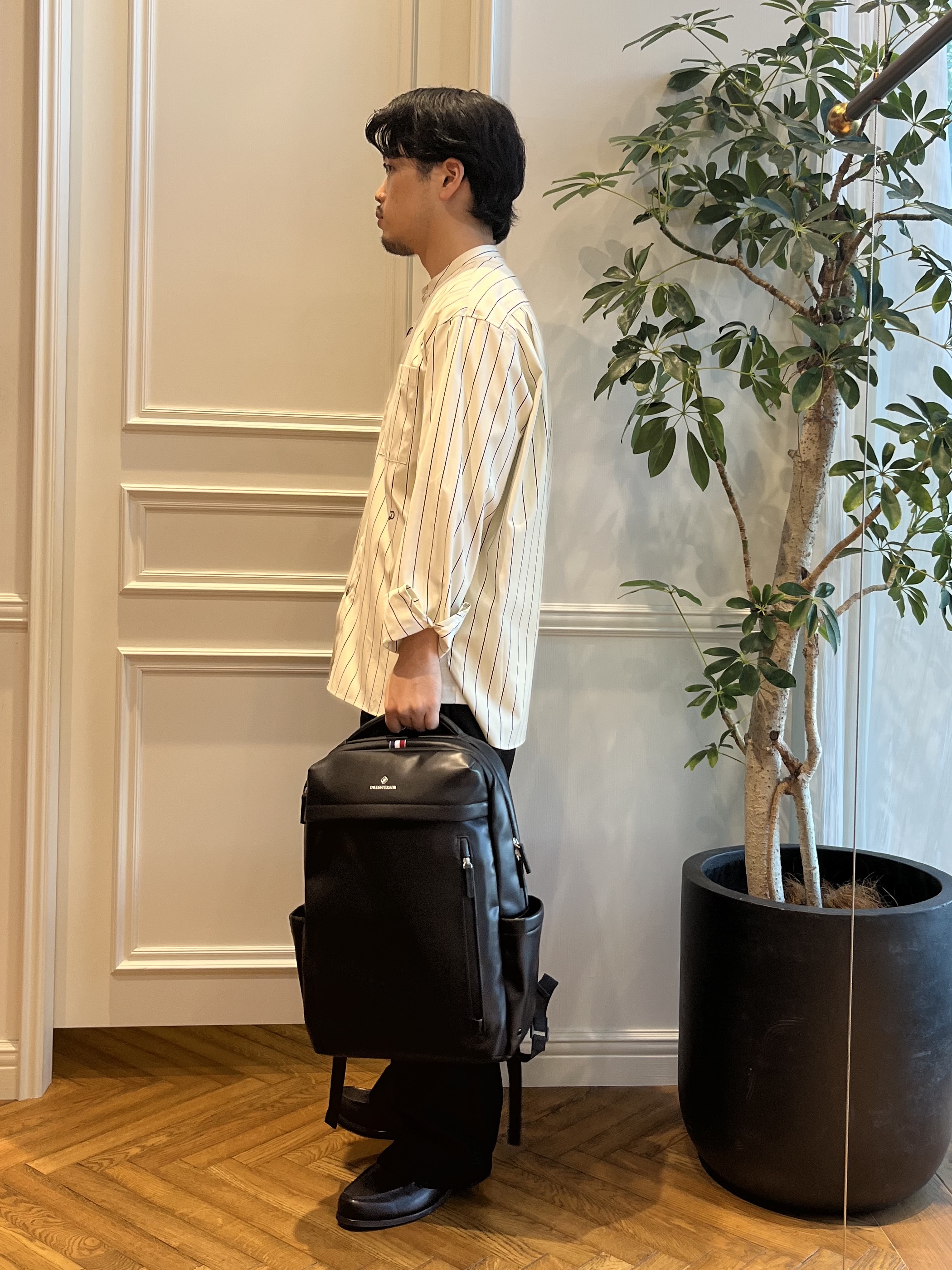 Tokuさんの「DRESSTERIOR｜【日本製】バンドカラー ストライプシャツ」を使ったコーディネート