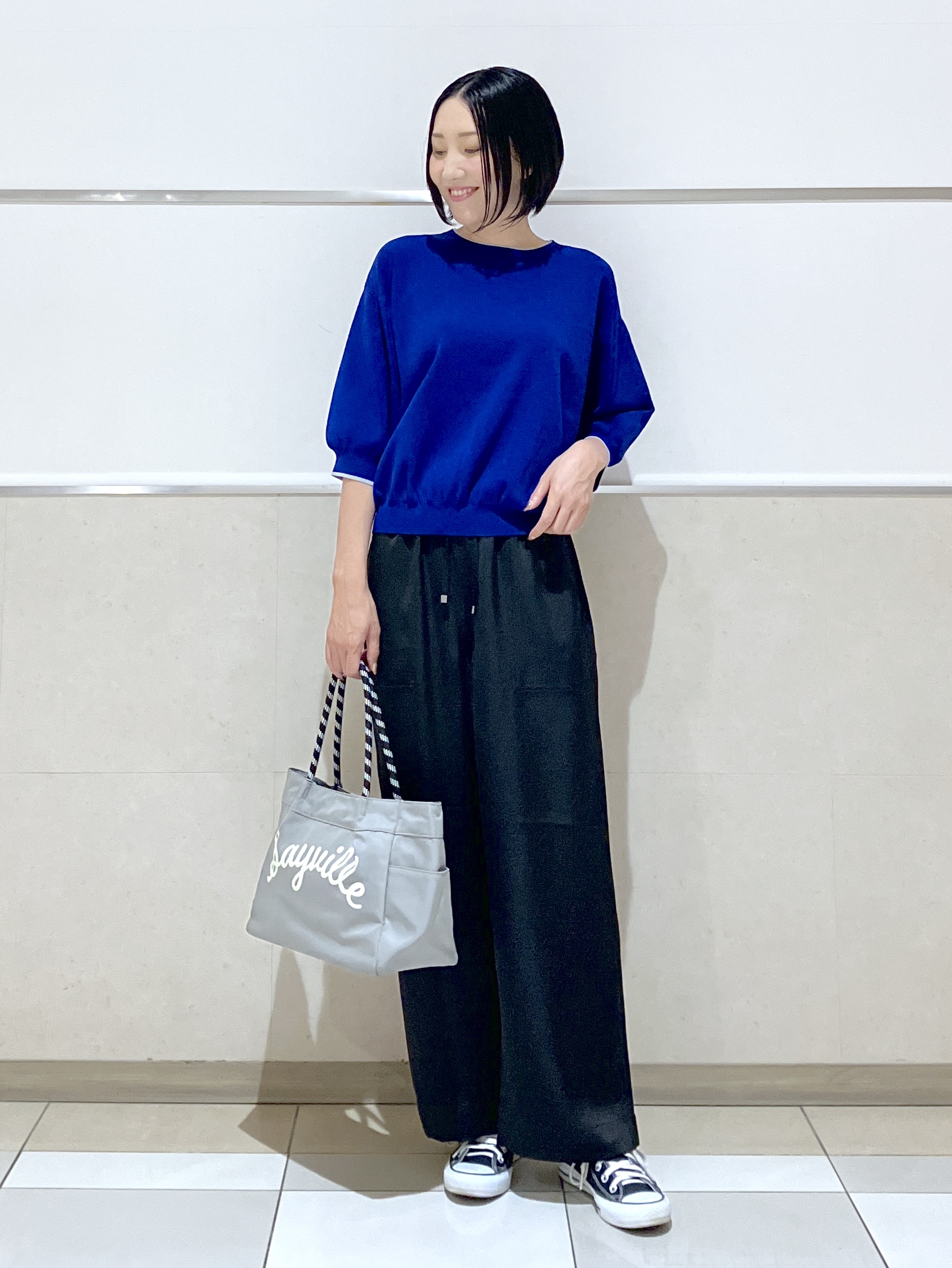 eriko さんの「Dessin｜【高レビュー/UVカット/洗濯機OK】6分袖配色ニット」を使ったコーディネート