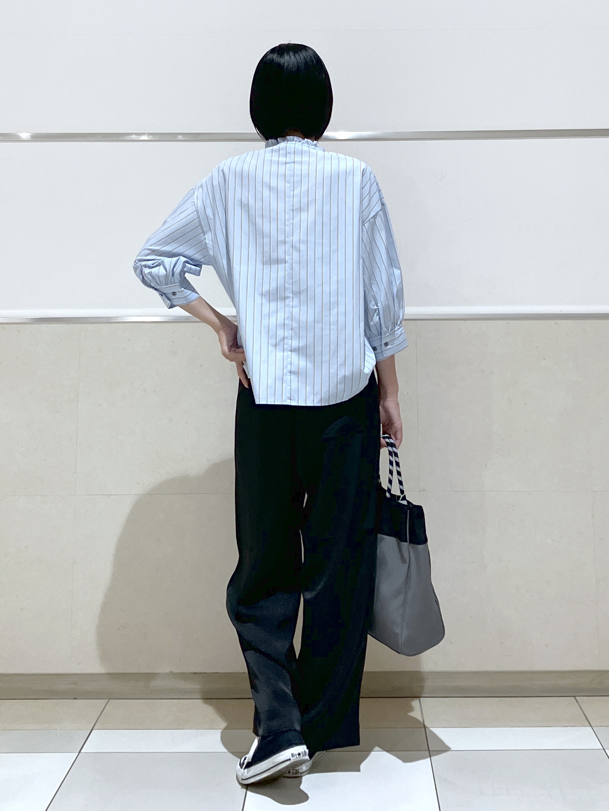 eriko さんの「Dessin｜【UVカット】ストライプフリルブラウス6分袖」を使ったコーディネート