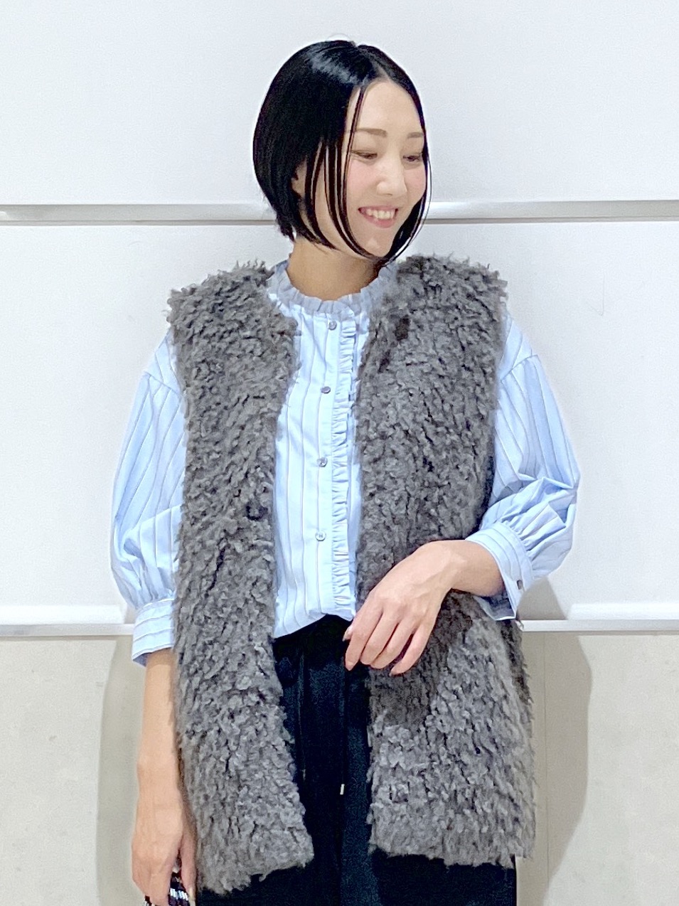 eriko さんの「Dessin｜【UVカット】ストライプフリルブラウス6分袖」を使ったコーディネート