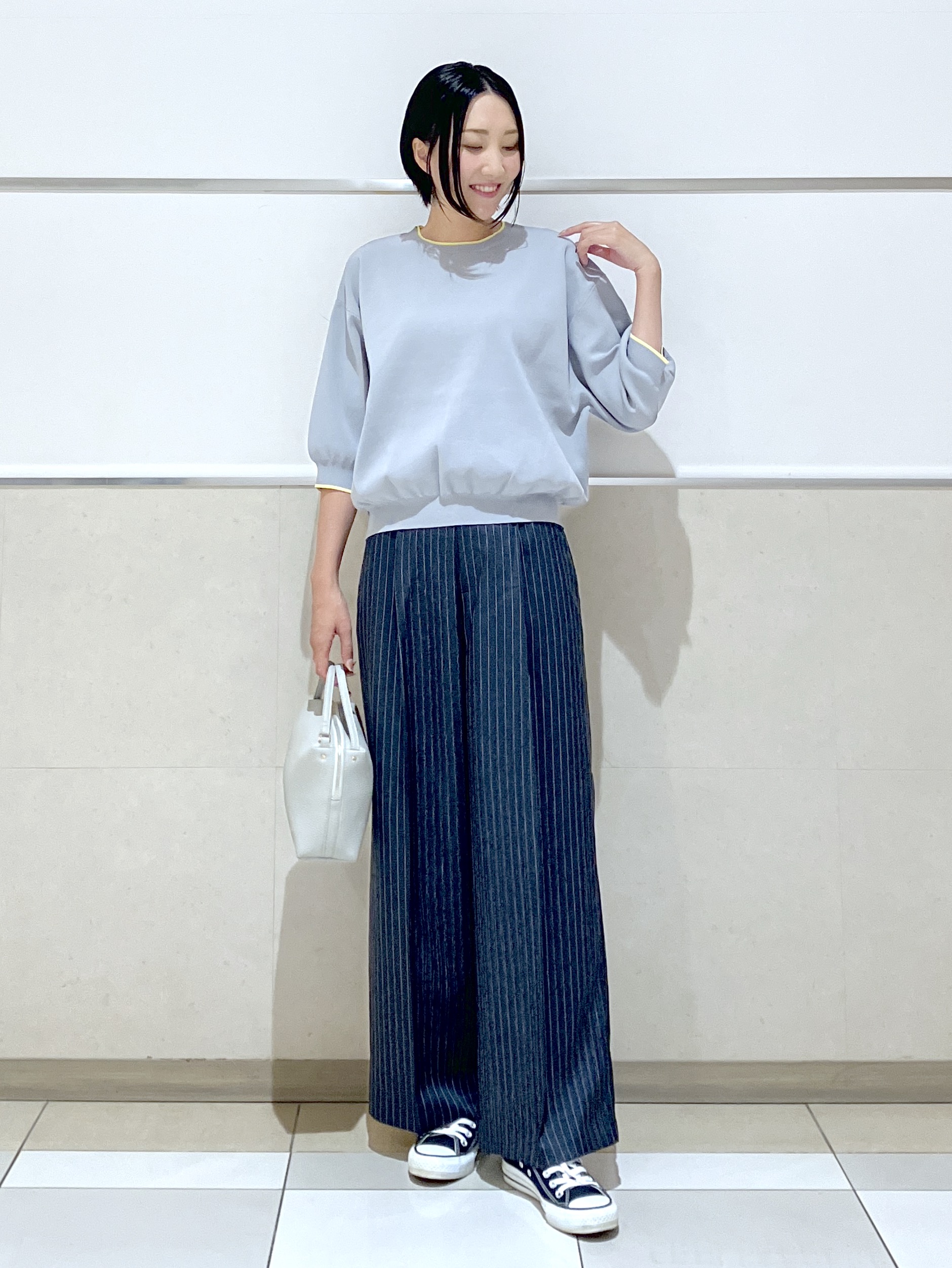 eriko さんの「Dessin｜【UVカット/マシンウォッシャブル】6分袖配色ニット」を使ったコーディネート