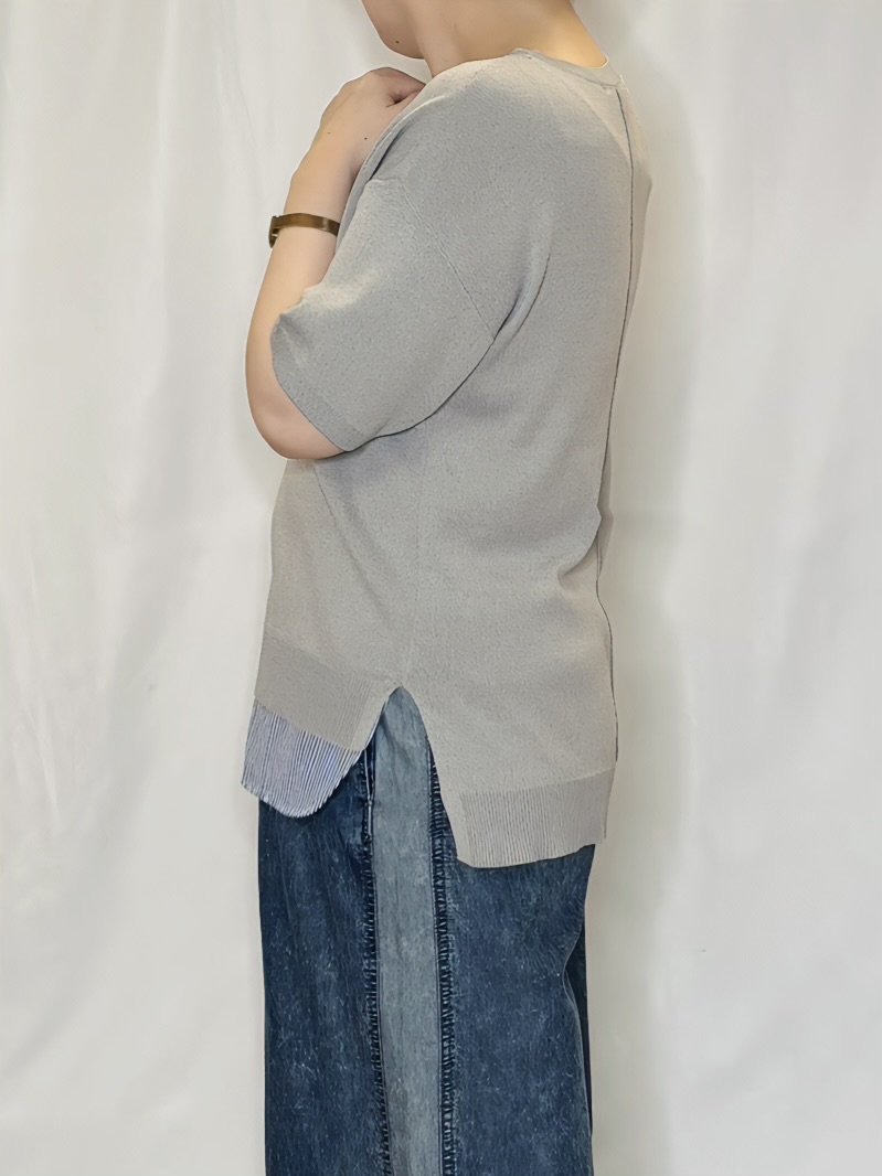たみさんの「SHOO･LA･RUE｜【UV/洗濯機可/S-LL】毛玉になりにくい シャツレイヤード風でこなれ見え 半袖ニット」を使ったコーディネート