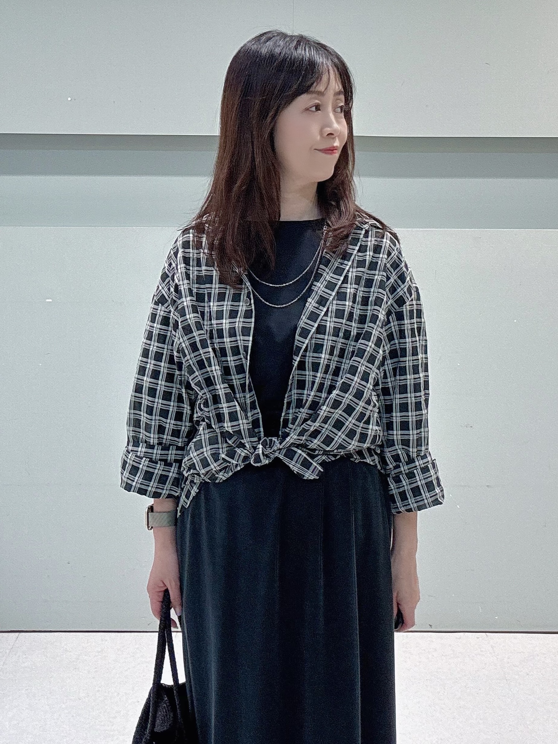makiさんの「UNTITLED｜【秋映え/羽織り】シアーチェックシャツブラウス」を使ったコーディネート