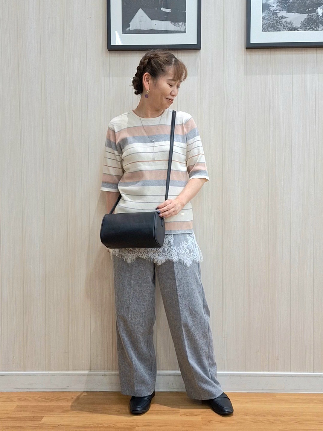 Saoさんの「SHOO･LA･RUE｜【S-LL】オンオフ着られる マルチボーダーリブニット」を使ったコーディネート