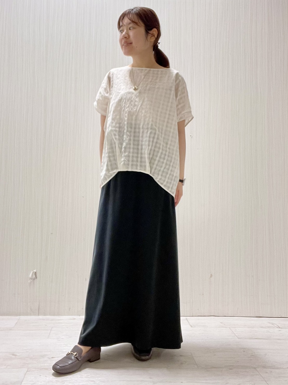 Mさんの「UNTITLED｜【秋めきシャツ/体型カバー】シアーチェックブラウス」を使ったコーディネート