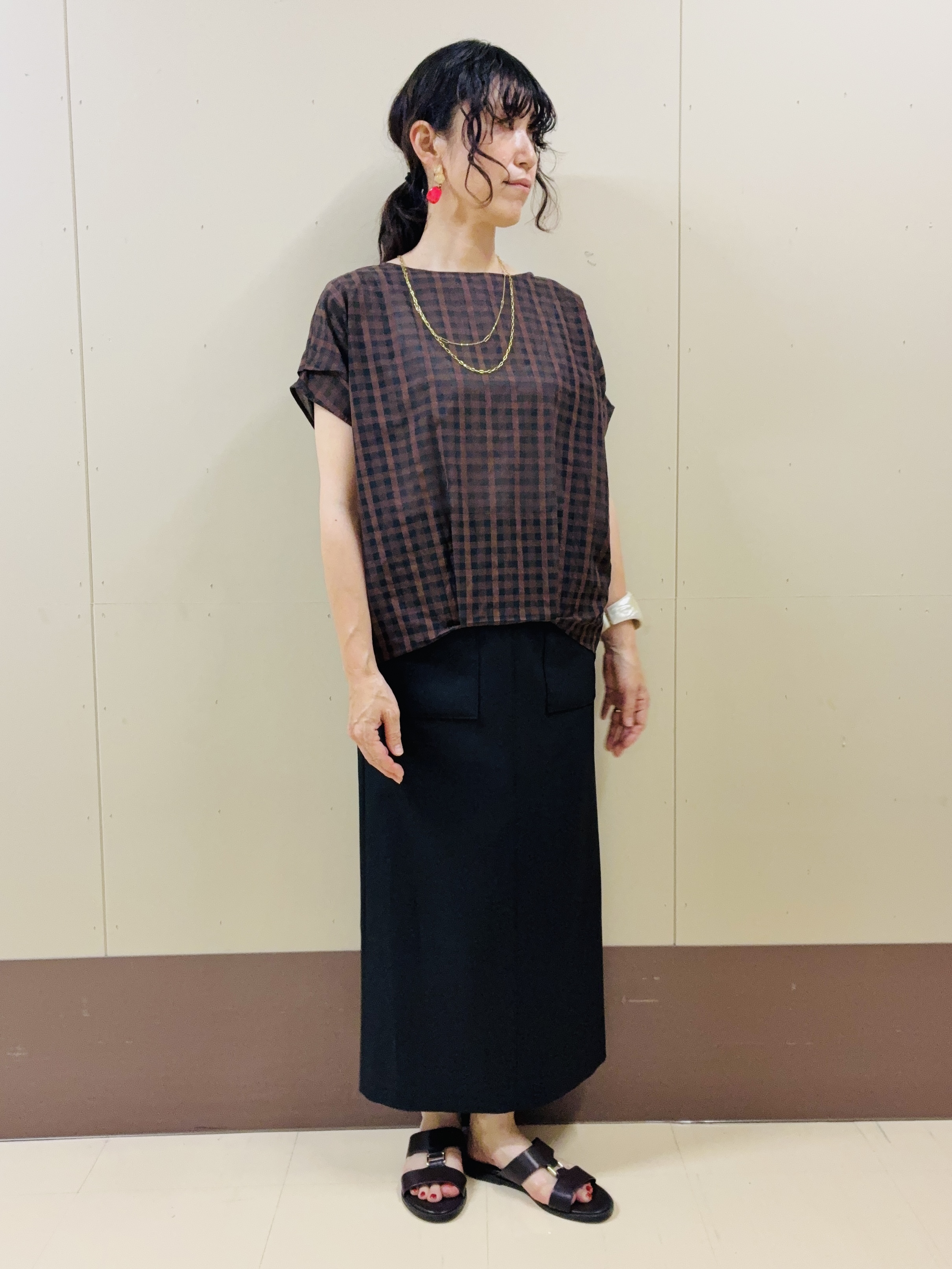 Noriさんの「UNTITLED｜【秋めきシャツ/体型カバー】シアーチェックブラウス」を使ったコーディネート
