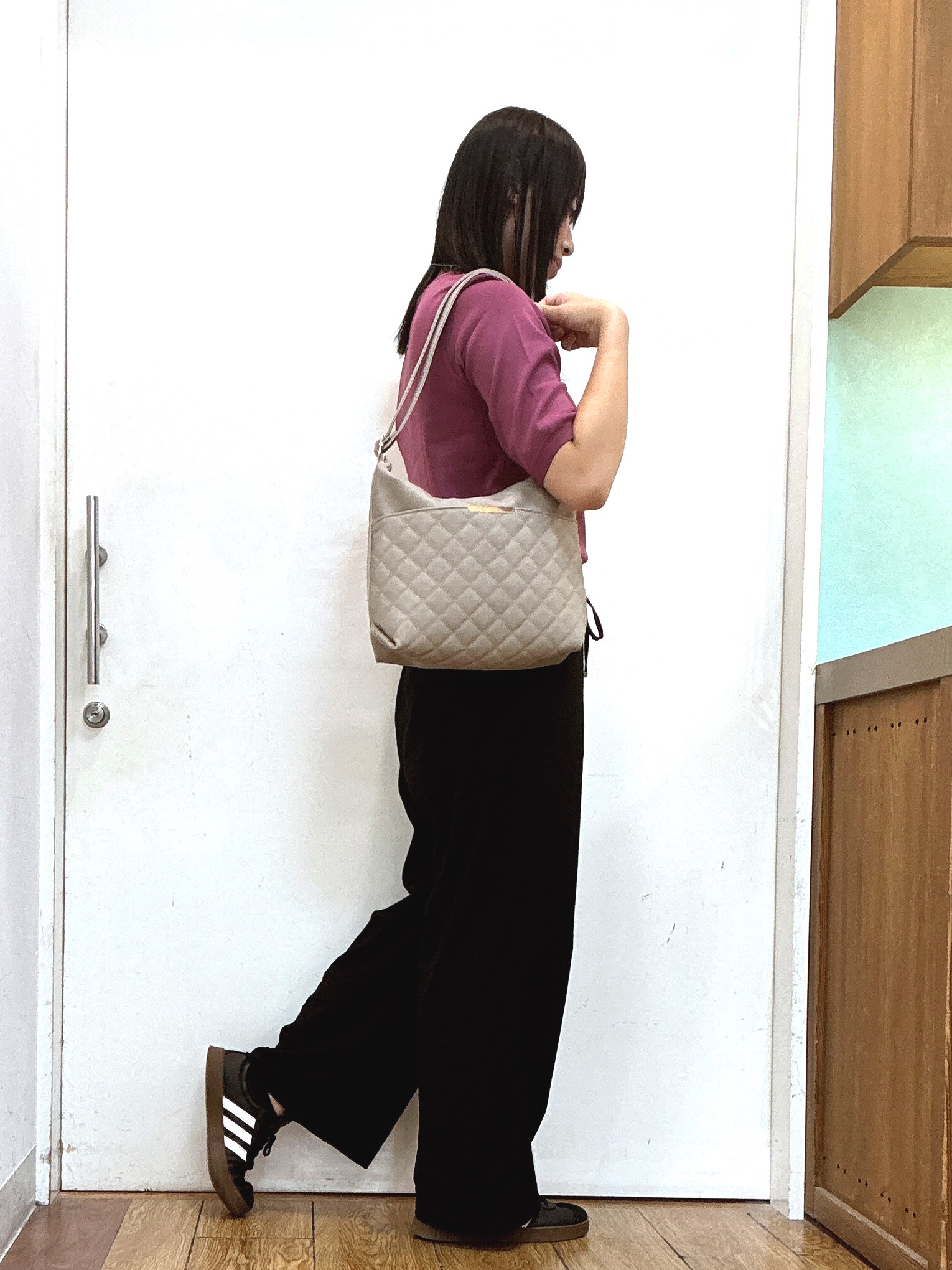 Karinさんの「SHOO･LA･RUE｜【ガンガン洗える/毛玉になりにくい】二の腕見せない 5分袖ニット」を使ったコーディネート
