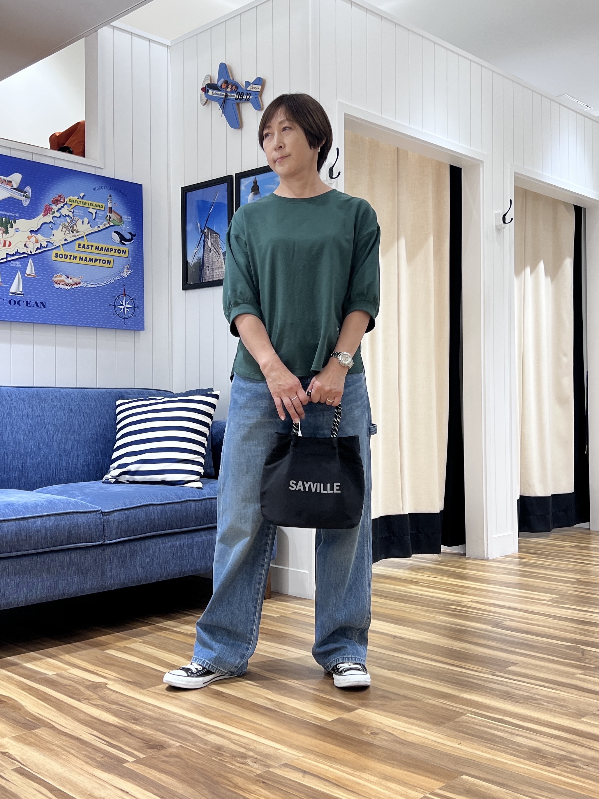 haruさんの「Dessin｜【高レビュー/洗える/XS-L】バックヘンリーミニ裏毛 5分袖」を使ったコーディネート