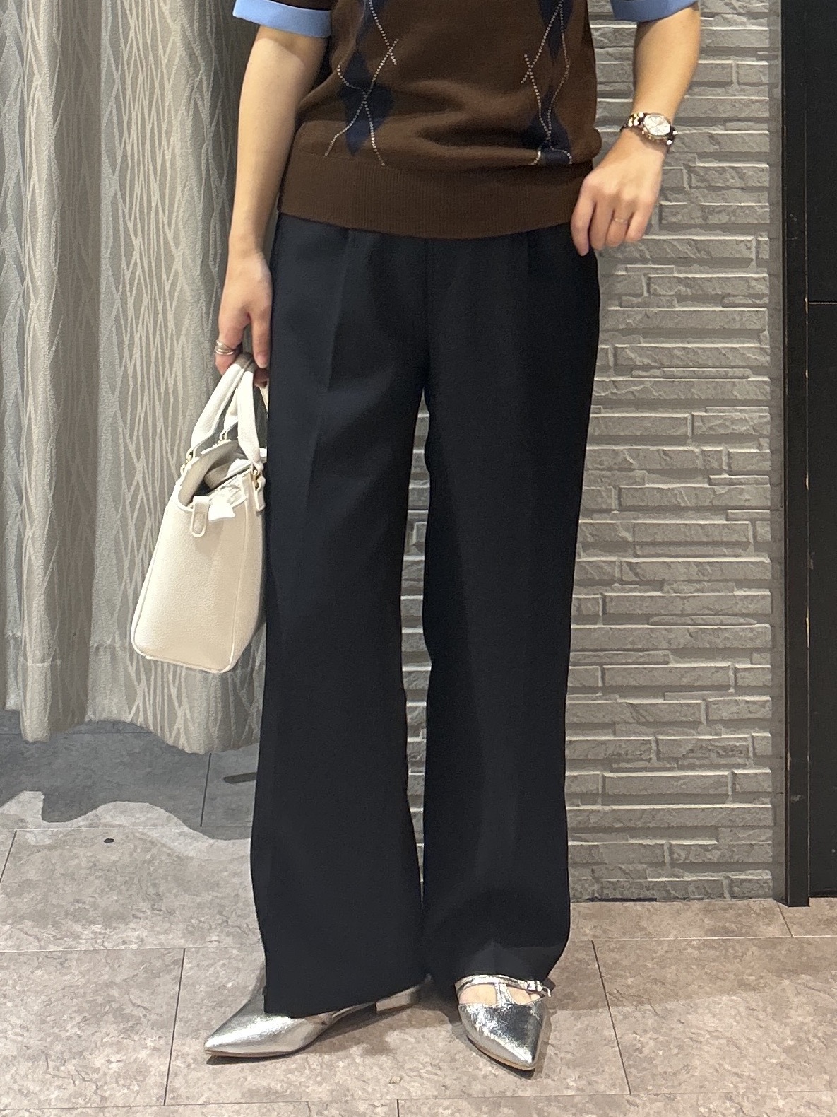ga_riさんの「THE SHOP TK｜POLO BCS/アーガイル5分袖ニット」を使ったコーディネート