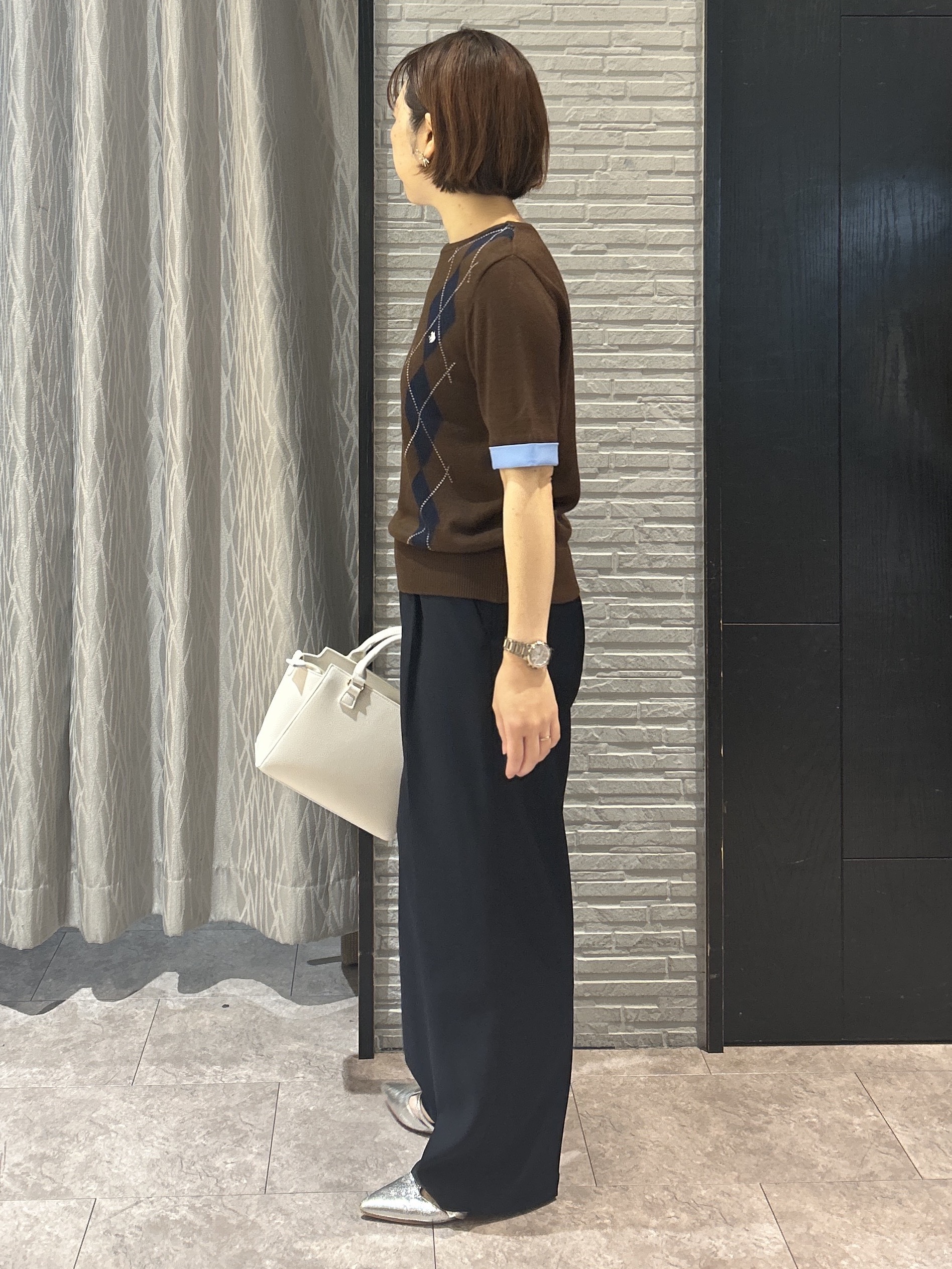 ga_riさんの「THE SHOP TK｜POLO BCS/アーガイル5分袖ニット」を使ったコーディネート