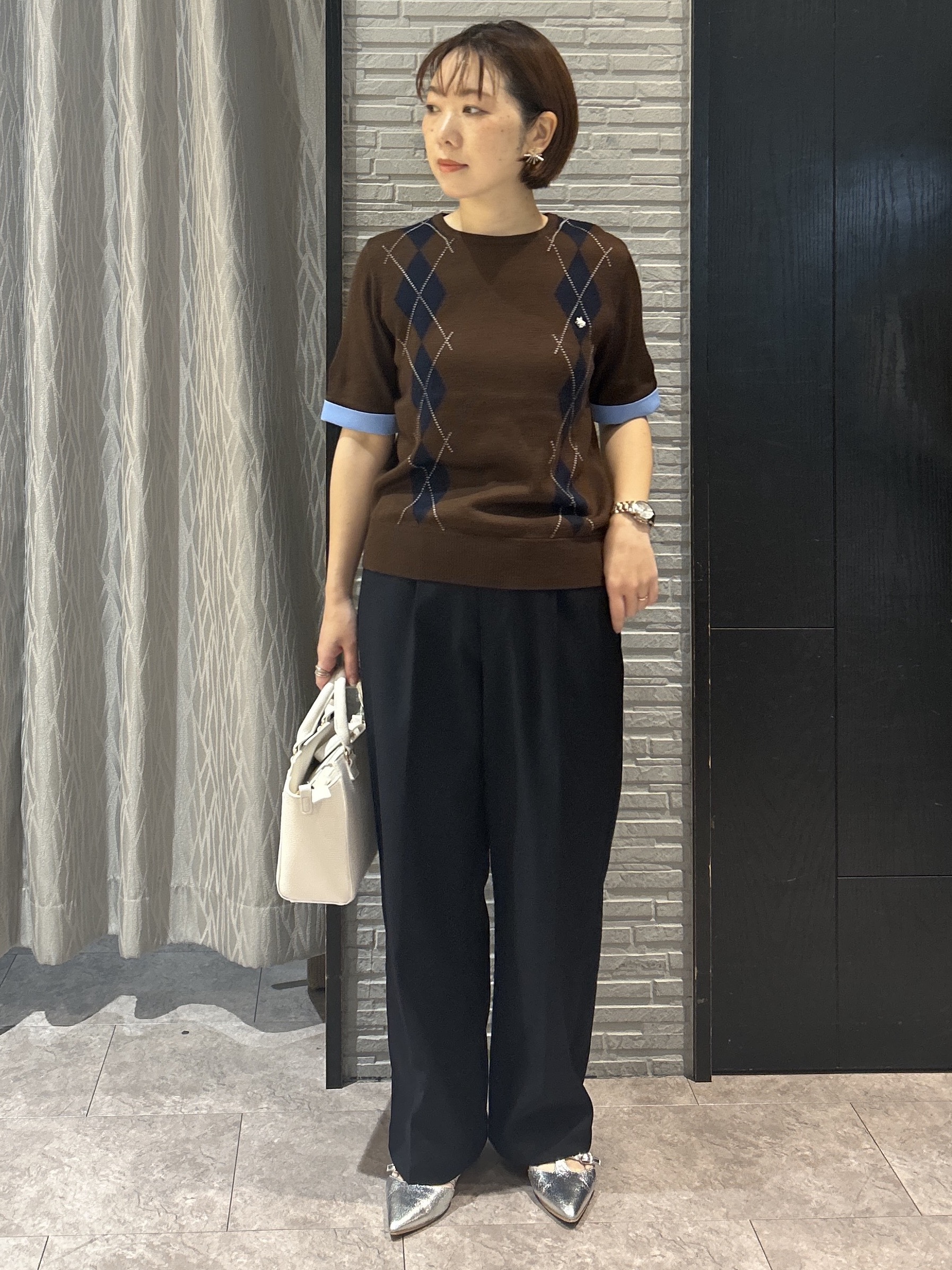 ga_riさんの「THE SHOP TK｜POLO BCS/アーガイル5分袖ニット」を使ったコーディネート