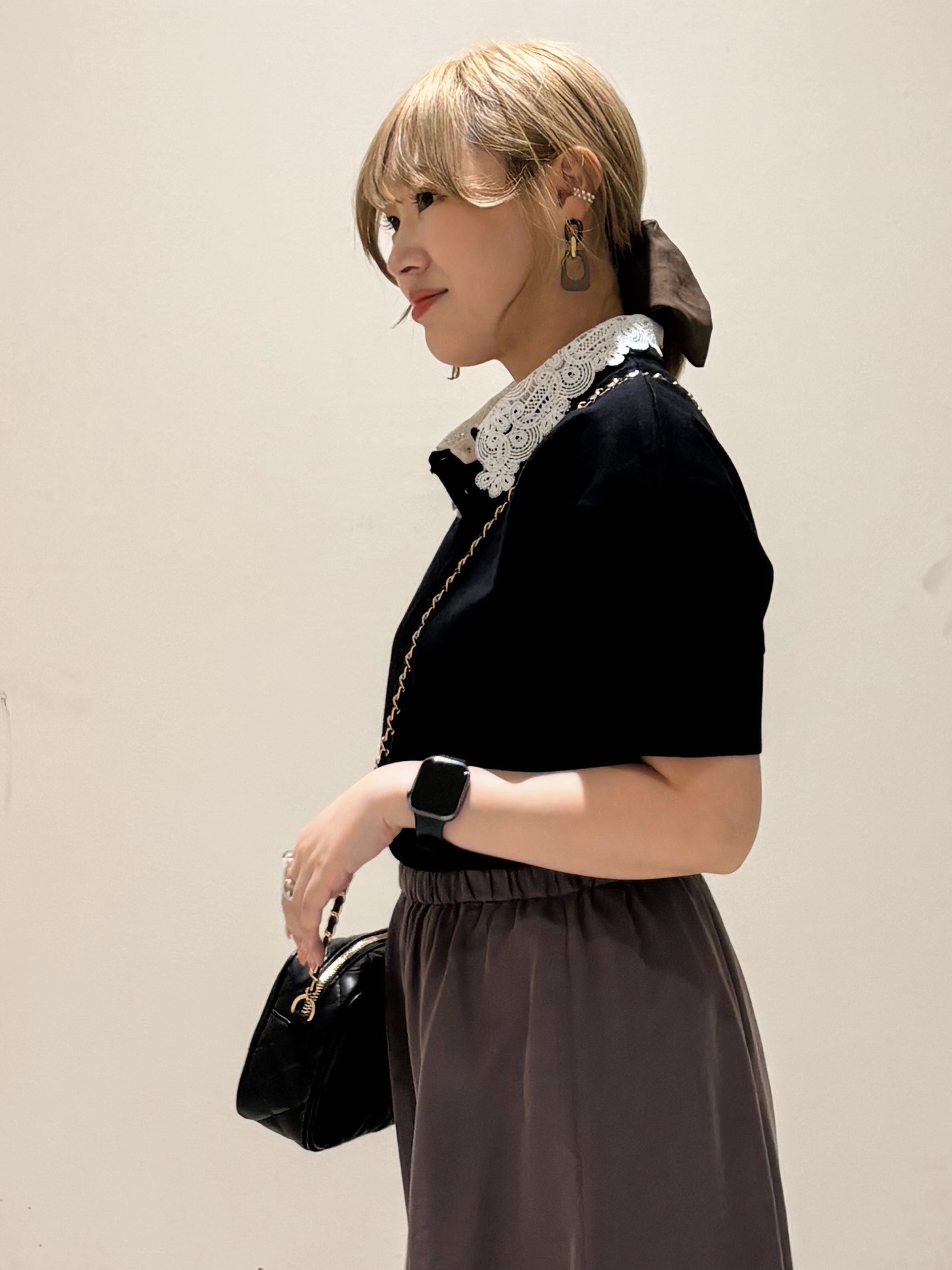 みきちぃさんの「OPAQUE.CLIP｜【森絵梨佳さん着用】2WAY衿ドッキングニット《洗濯機OK》」を使ったコーディネート