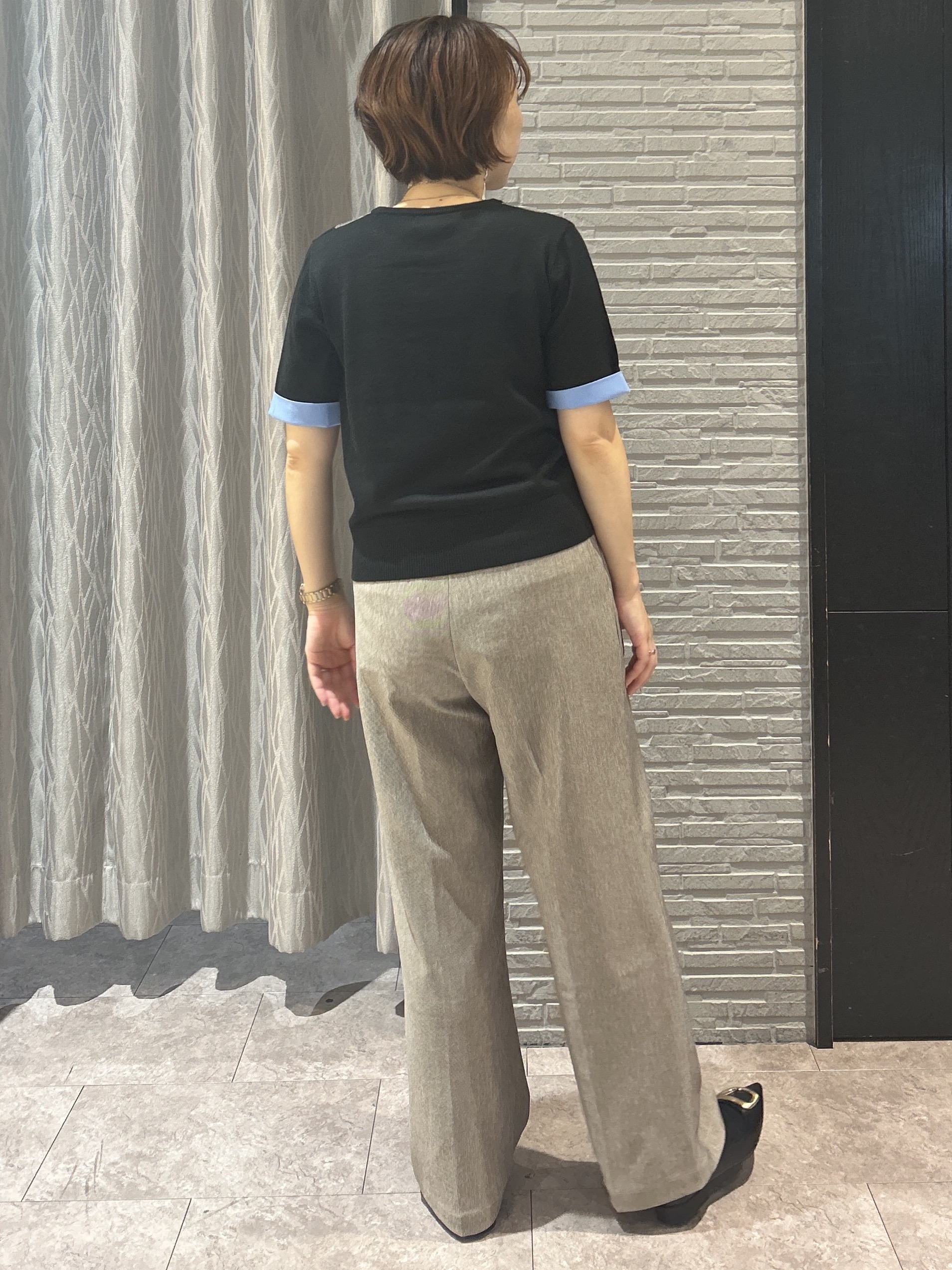 ga_riさんの「THE SHOP TK｜POLO BCS/アーガイル5分袖ニット」を使ったコーディネート
