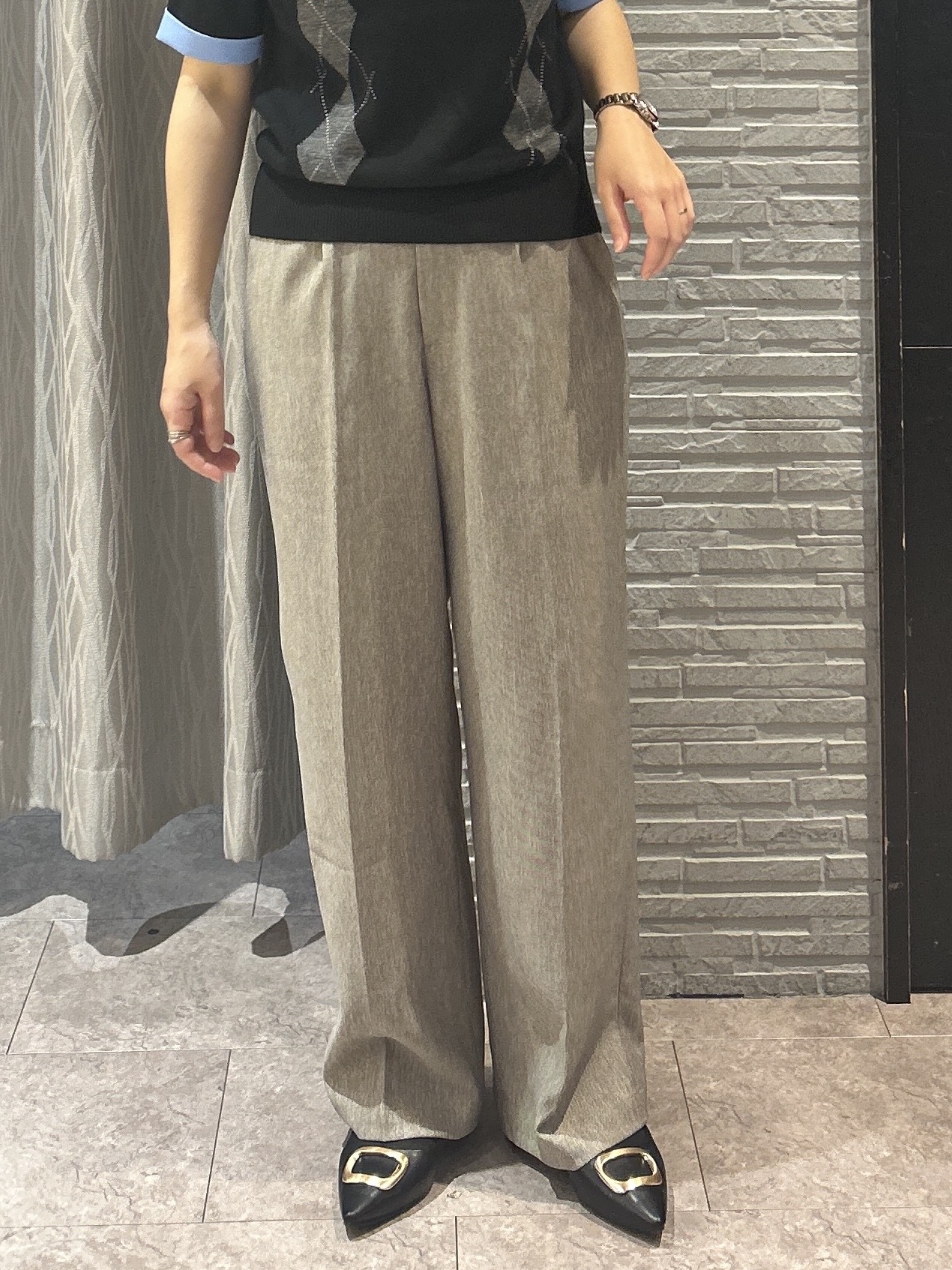 ga_riさんの「THE SHOP TK｜POLO BCS/アーガイル5分袖ニット」を使ったコーディネート