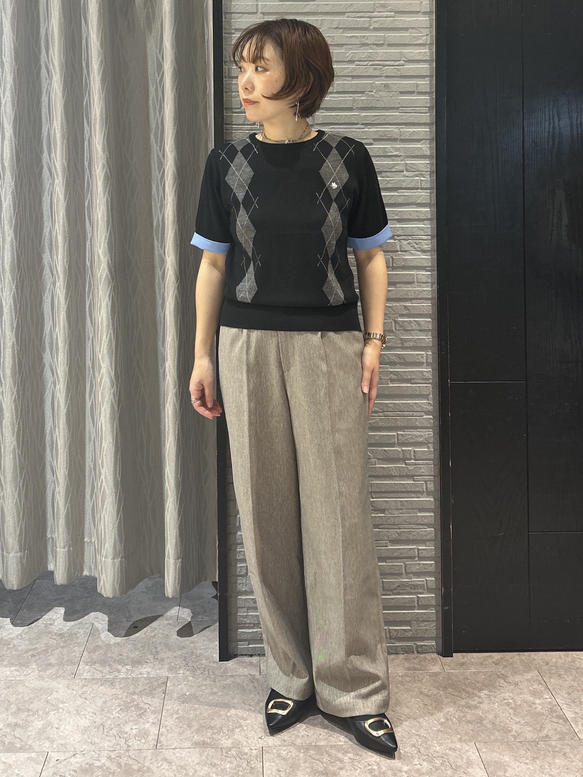 ga_riさんの「THE SHOP TK｜POLO BCS/アーガイル5分袖ニット」を使ったコーディネート