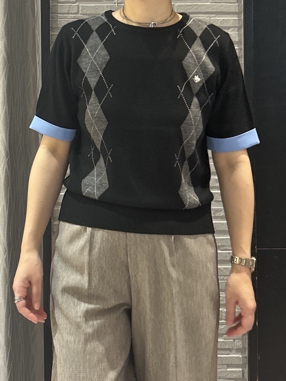 ga_riさんの「THE SHOP TK｜POLO BCS/アーガイル5分袖ニット」を使ったコーディネート