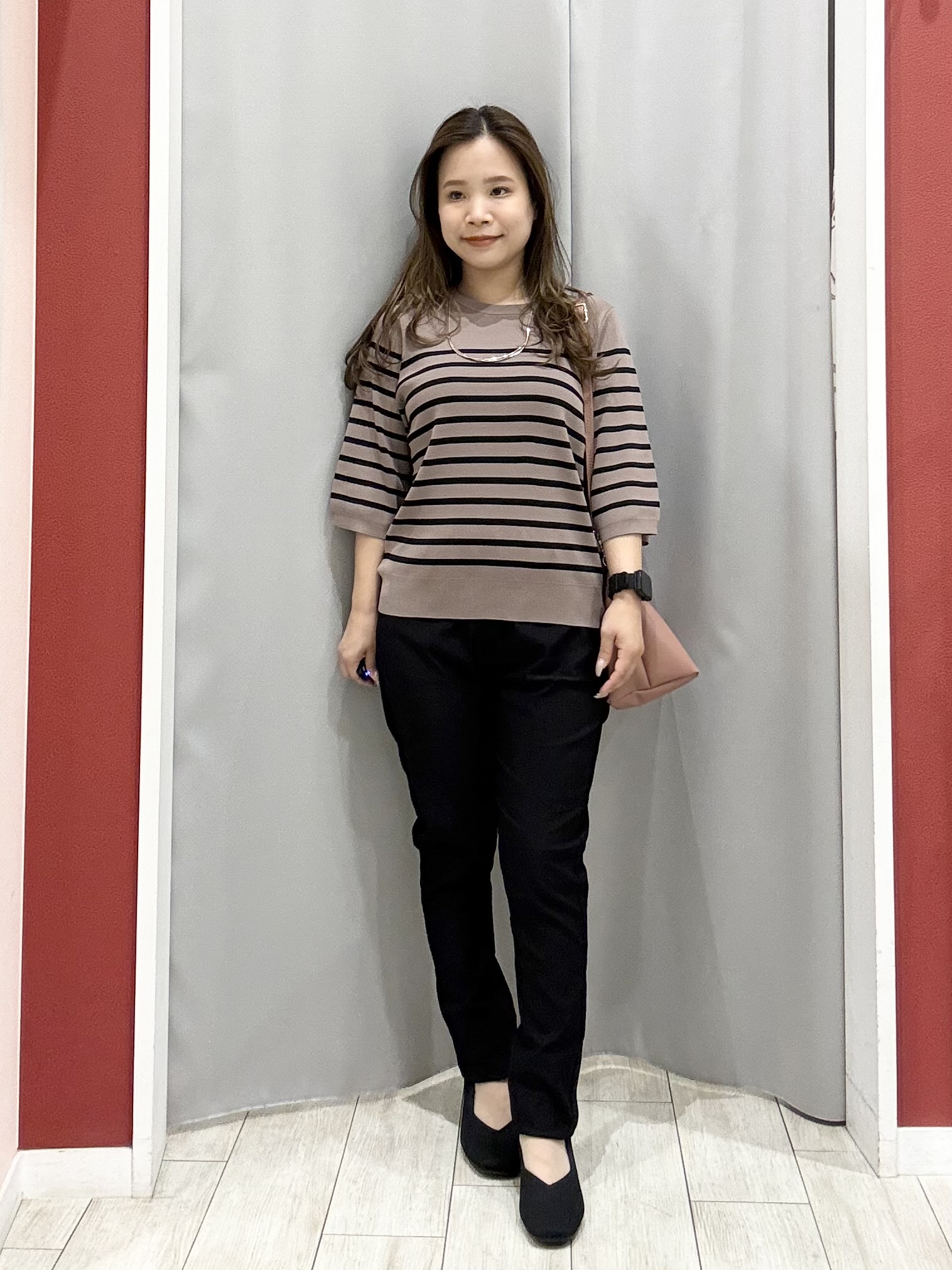 shioさんの「SHOO･LA･RUE｜【ガンガン洗える/毛玉になりにくい】二の腕見せない 5分袖ニット」を使ったコーディネート