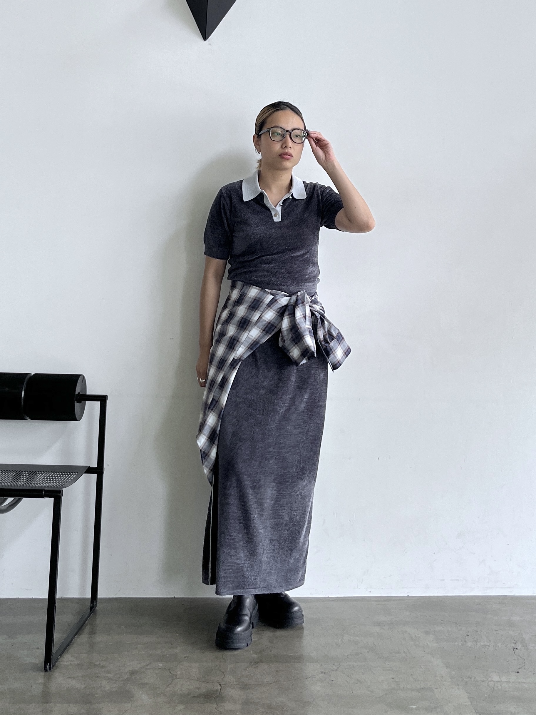 Harukaさんの「INDIVI｜バイカラーモールポロニット」を使ったコーディネート