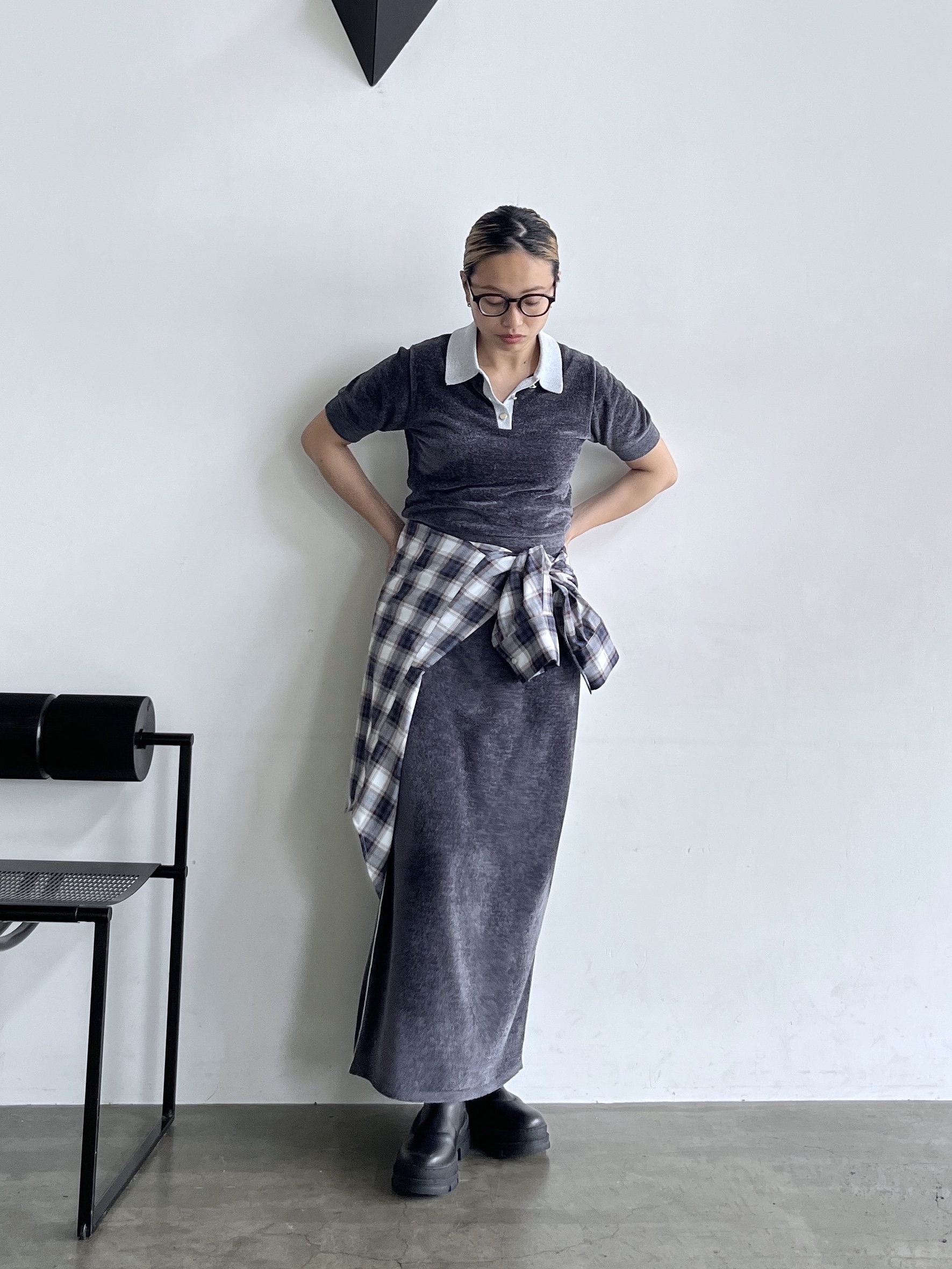 Harukaさんの「INDIVI｜バイカラーモールポロニット」を使ったコーディネート