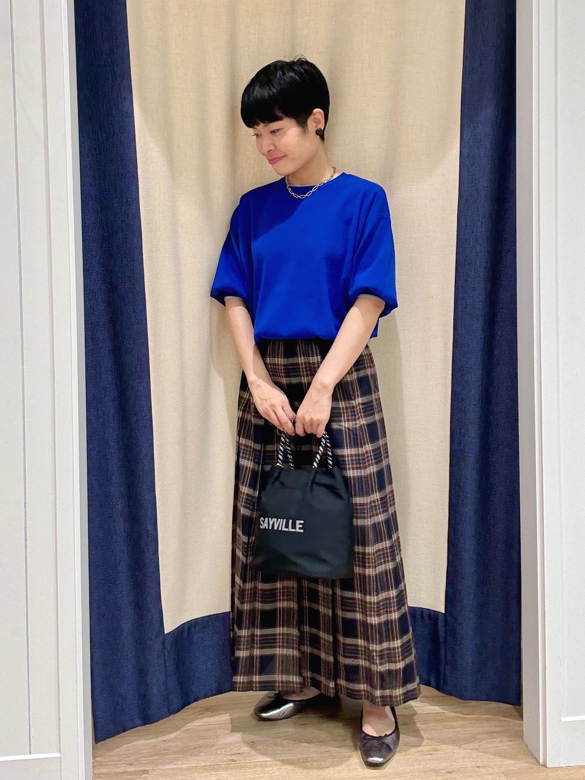 Suzuさんの「Dessin｜【高レビュー/UVカット/洗濯機OK】6分袖配色ニット」を使ったコーディネート
