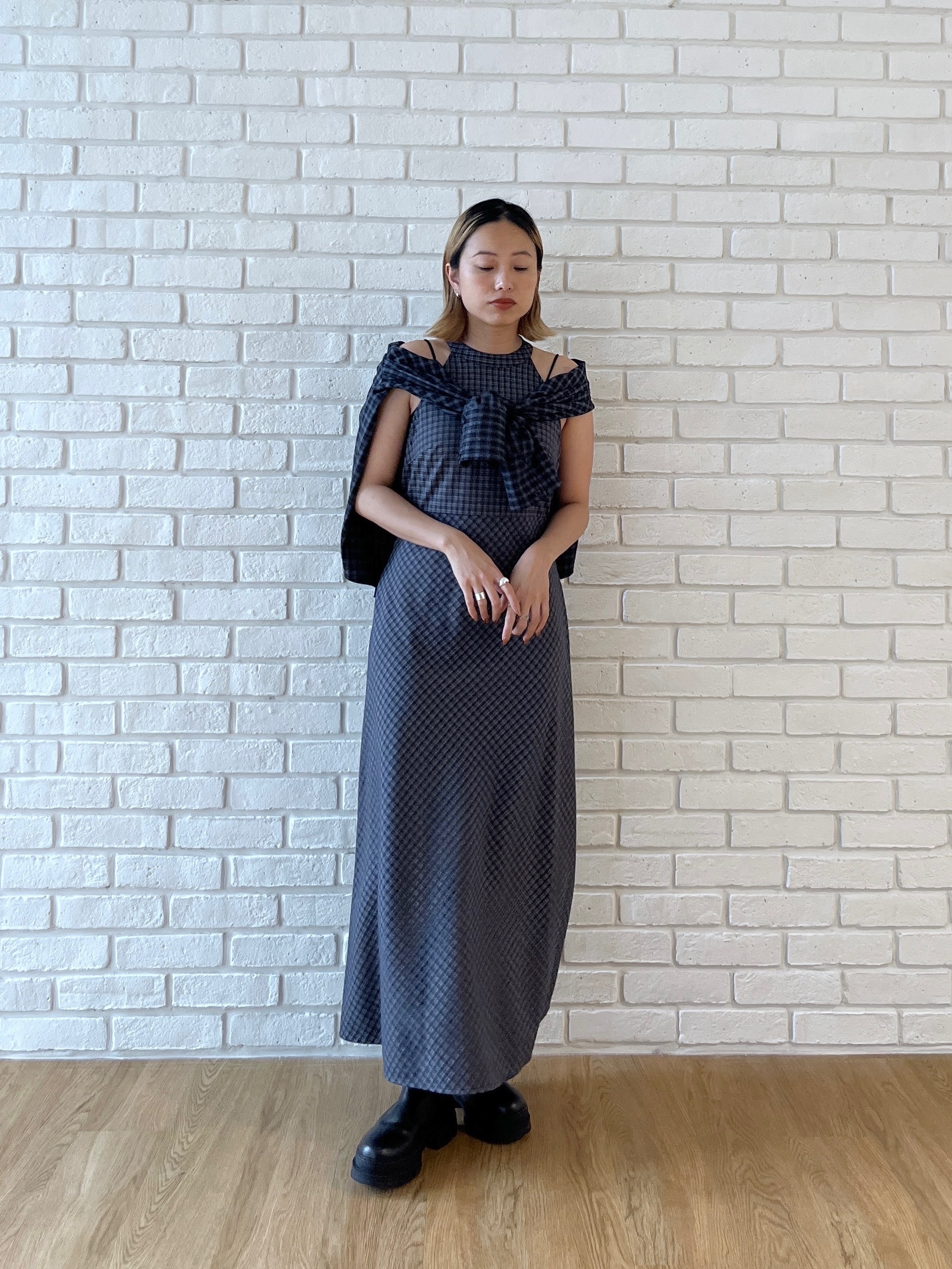 Harukaさんの「INDIVI｜バイアスシャーリングチェックシャツ【LIVE紹介／上枝みどりさん着用】」を使ったコーディネート