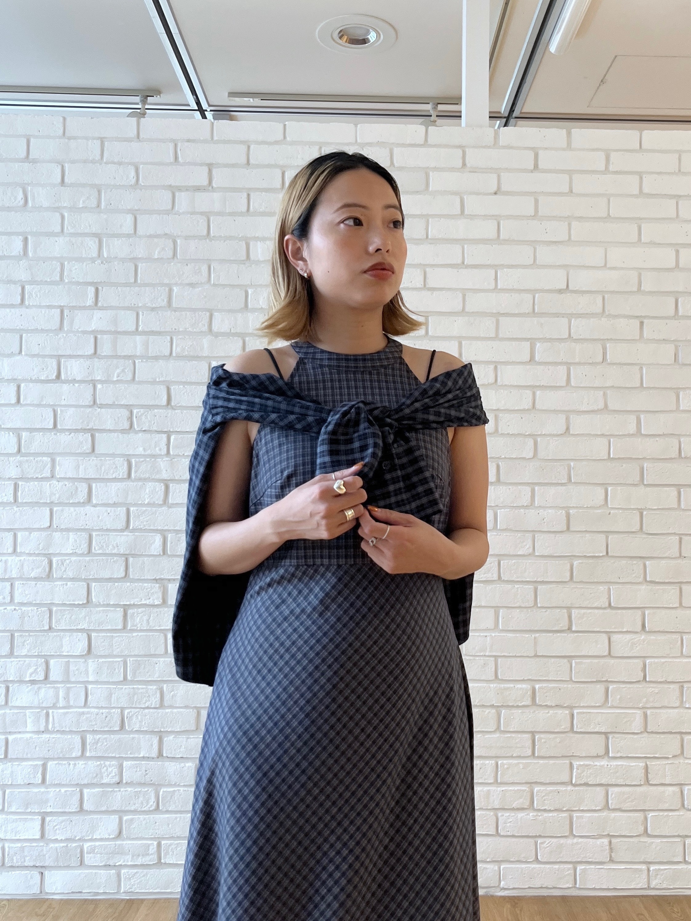 Harukaさんの「INDIVI｜バイアスシャーリングチェックシャツ【LIVE紹介／上枝みどりさん着用】」を使ったコーディネート