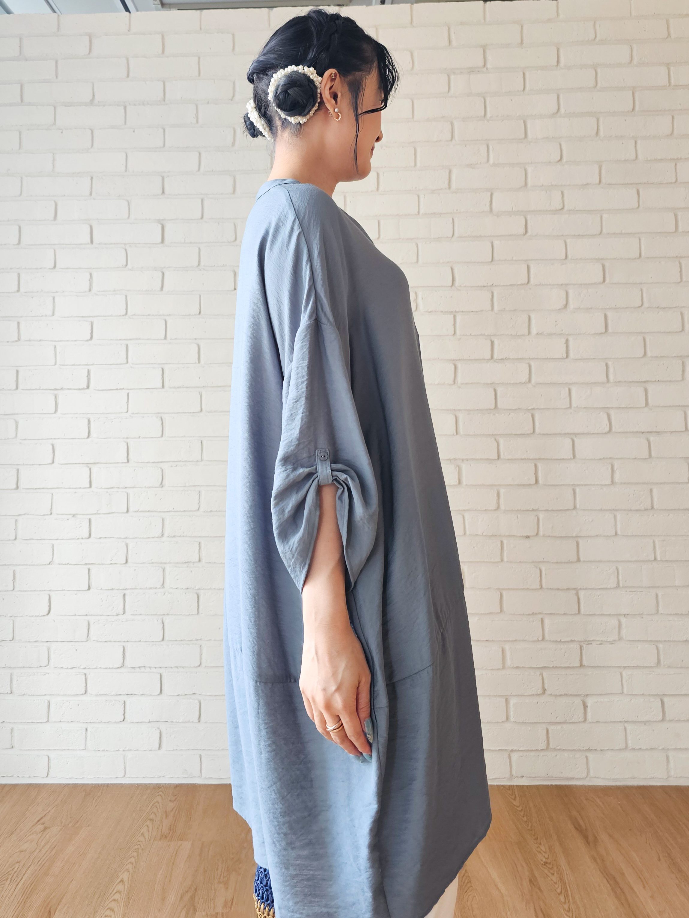 ゆゆさんの「SHOO･LA･RUE｜【S-LL/洗濯後しわになりにくい】ゆるっと体型カバー 7分袖コクーンチュニック」を使ったコーディネート