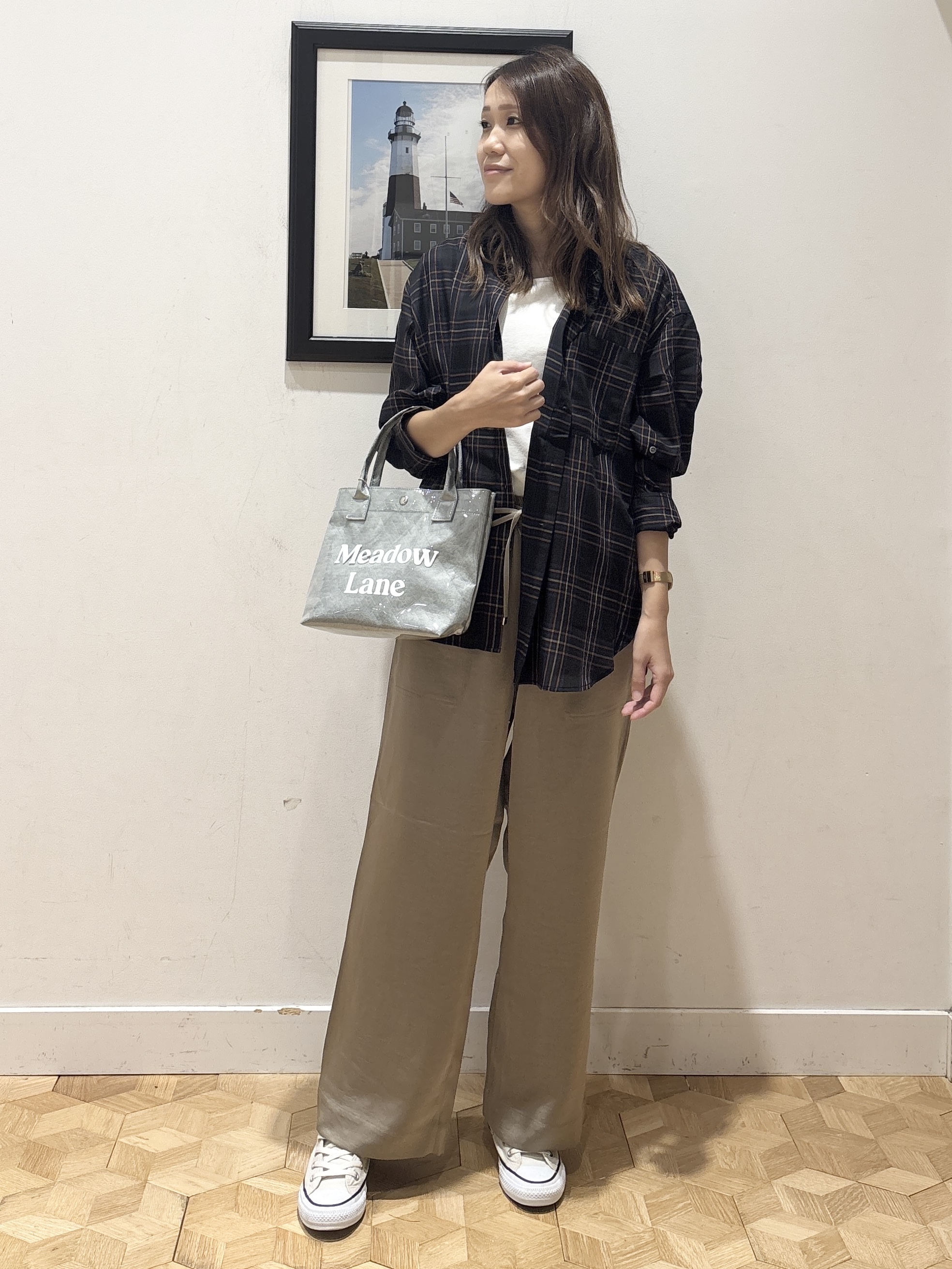 YUMIさんの「Dessin｜【セットアップ可】シアーチェック オーバーシャツ」を使ったコーディネート