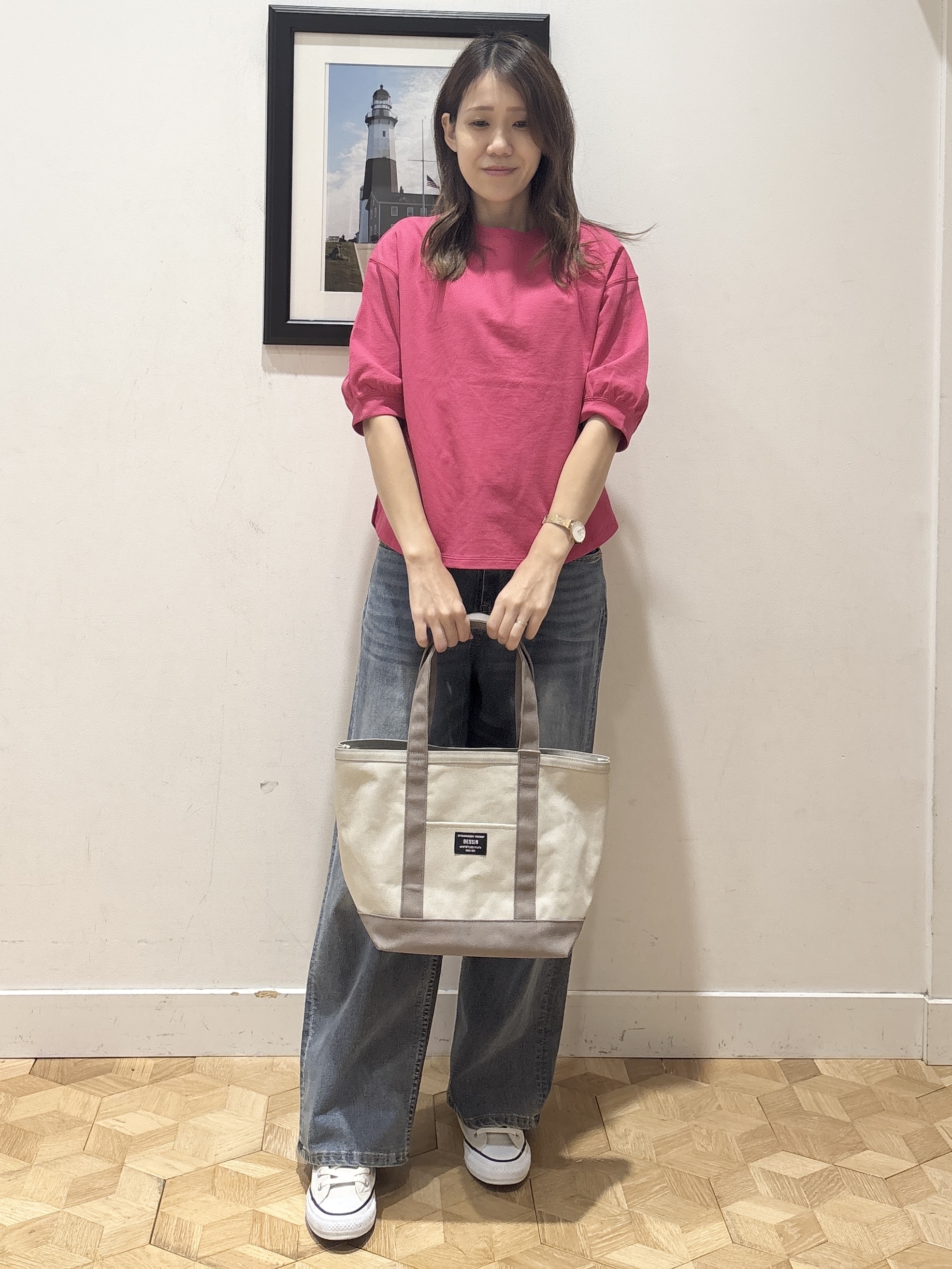 YUMIさんの「Dessin｜【高レビュー/洗える/XS-L】バックヘンリーミニ裏毛 5分袖」を使ったコーディネート