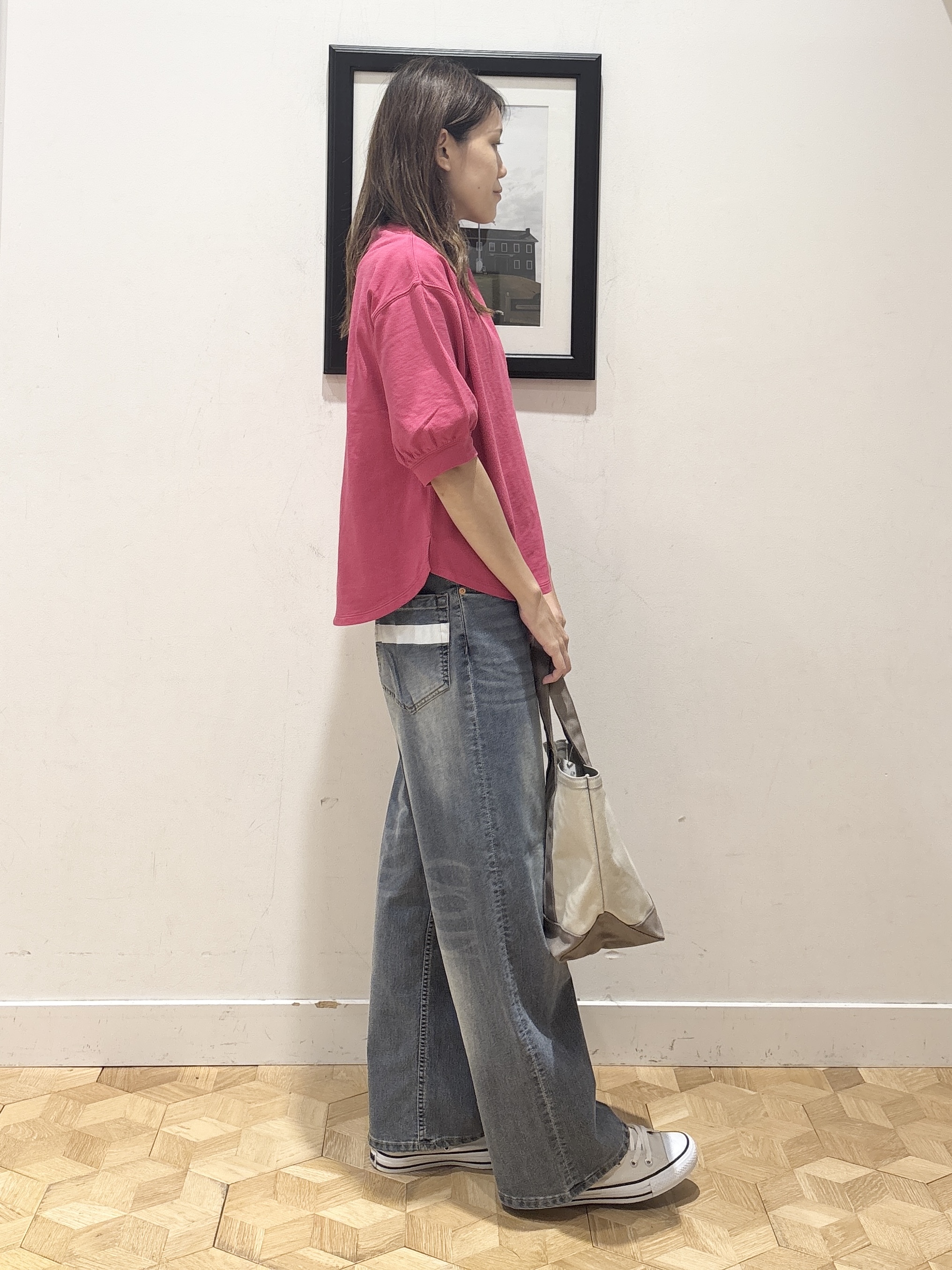 YUMIさんの「Dessin｜【高レビュー/洗える/XS-L】バックヘンリーミニ裏毛 5分袖」を使ったコーディネート