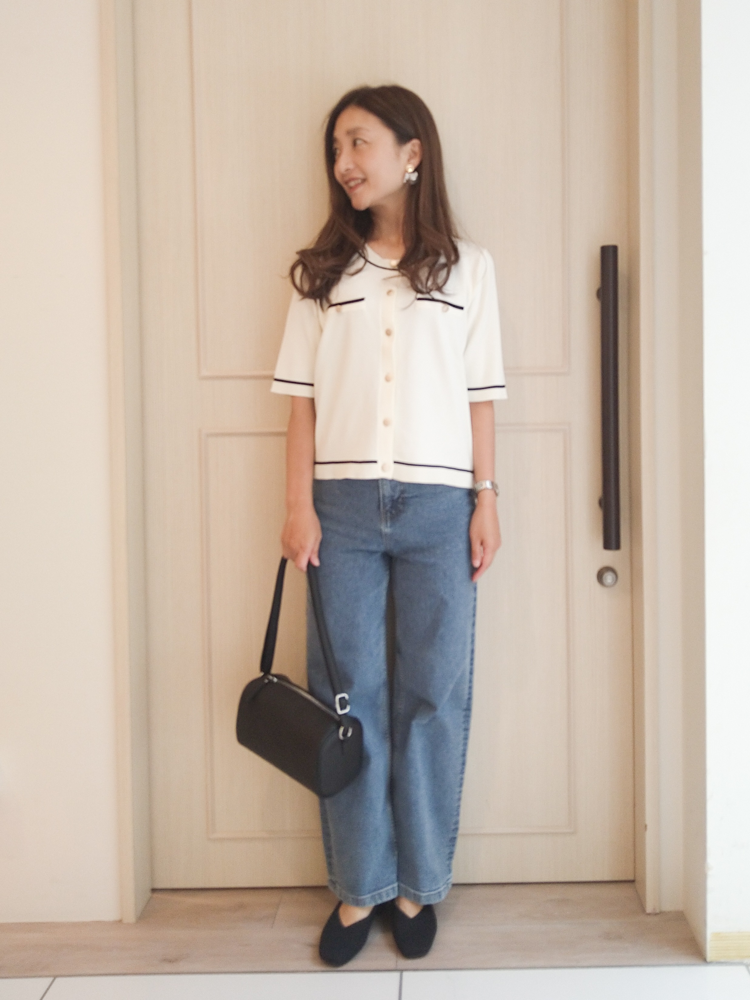 mi-saさんの「SHOO･LA･RUE｜【UV/S-LL/洗濯機可】毛玉になりにくい 配色5分袖カーディガン」を使ったコーディネート