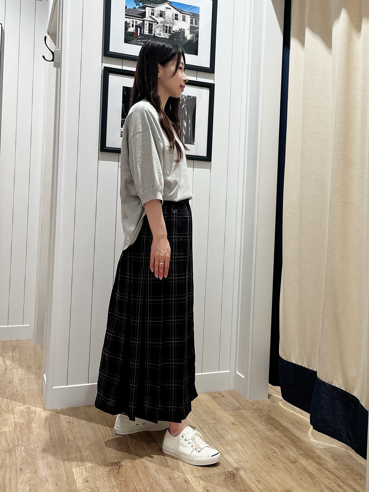 mihoさんの「Dessin｜【高レビュー/洗える/XS-L】バックヘンリーミニ裏毛 5分袖」を使ったコーディネート