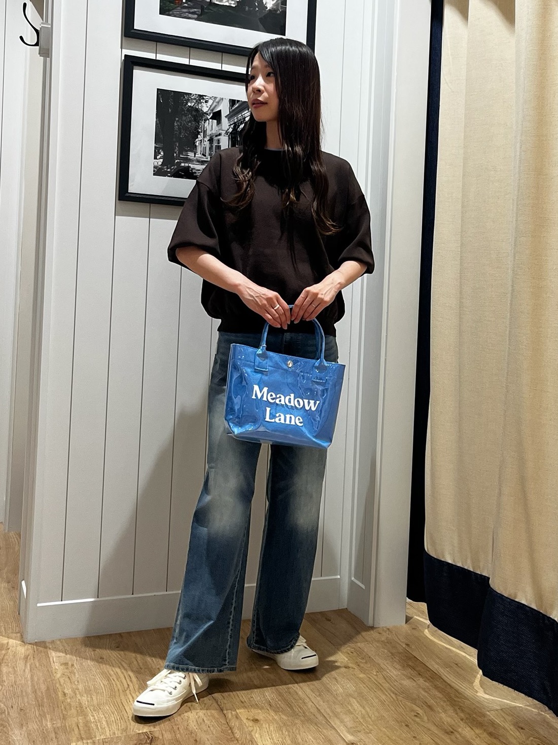 mihoさんの「Dessin｜【UVカット/マシンウォッシャブル】6分袖配色ニット」を使ったコーディネート