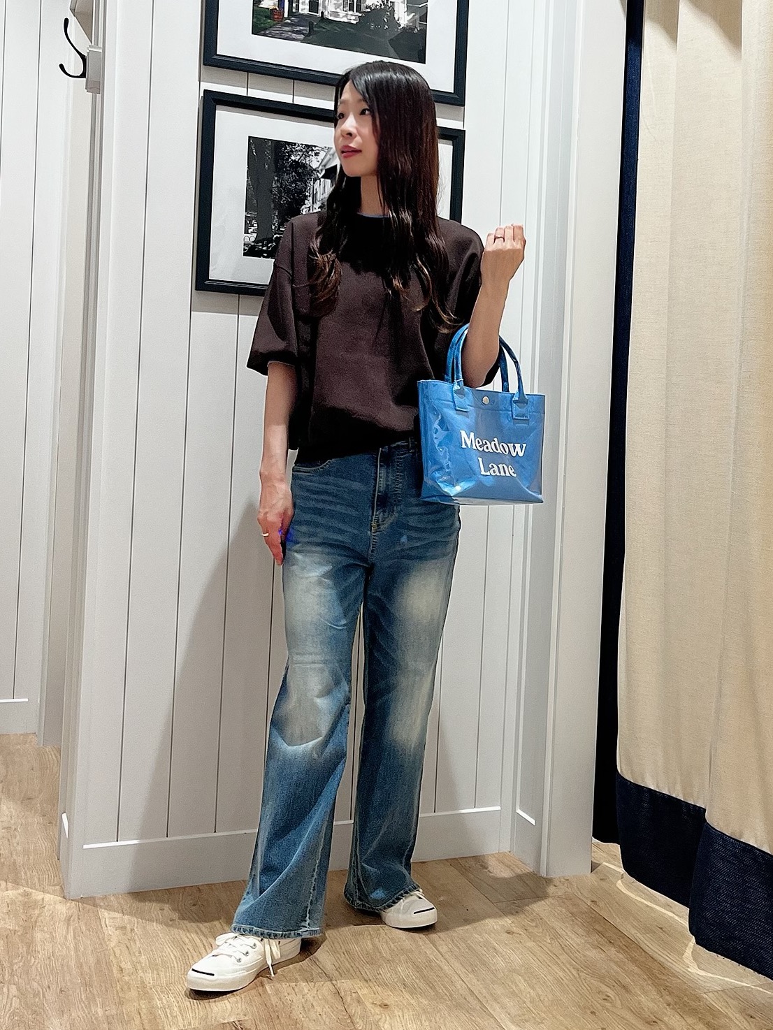 mihoさんの「Dessin｜【UVカット/マシンウォッシャブル】6分袖配色ニット」を使ったコーディネート