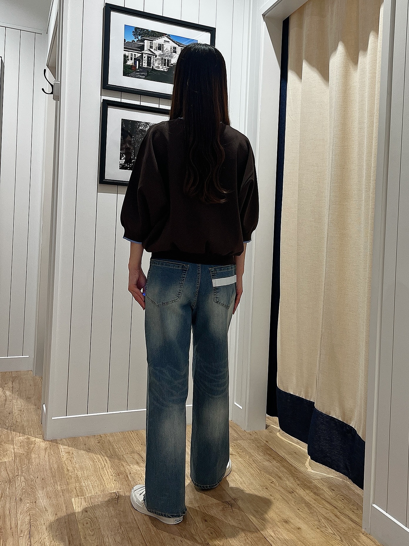 mihoさんの「Dessin｜【UVカット/マシンウォッシャブル】6分袖配色ニット」を使ったコーディネート
