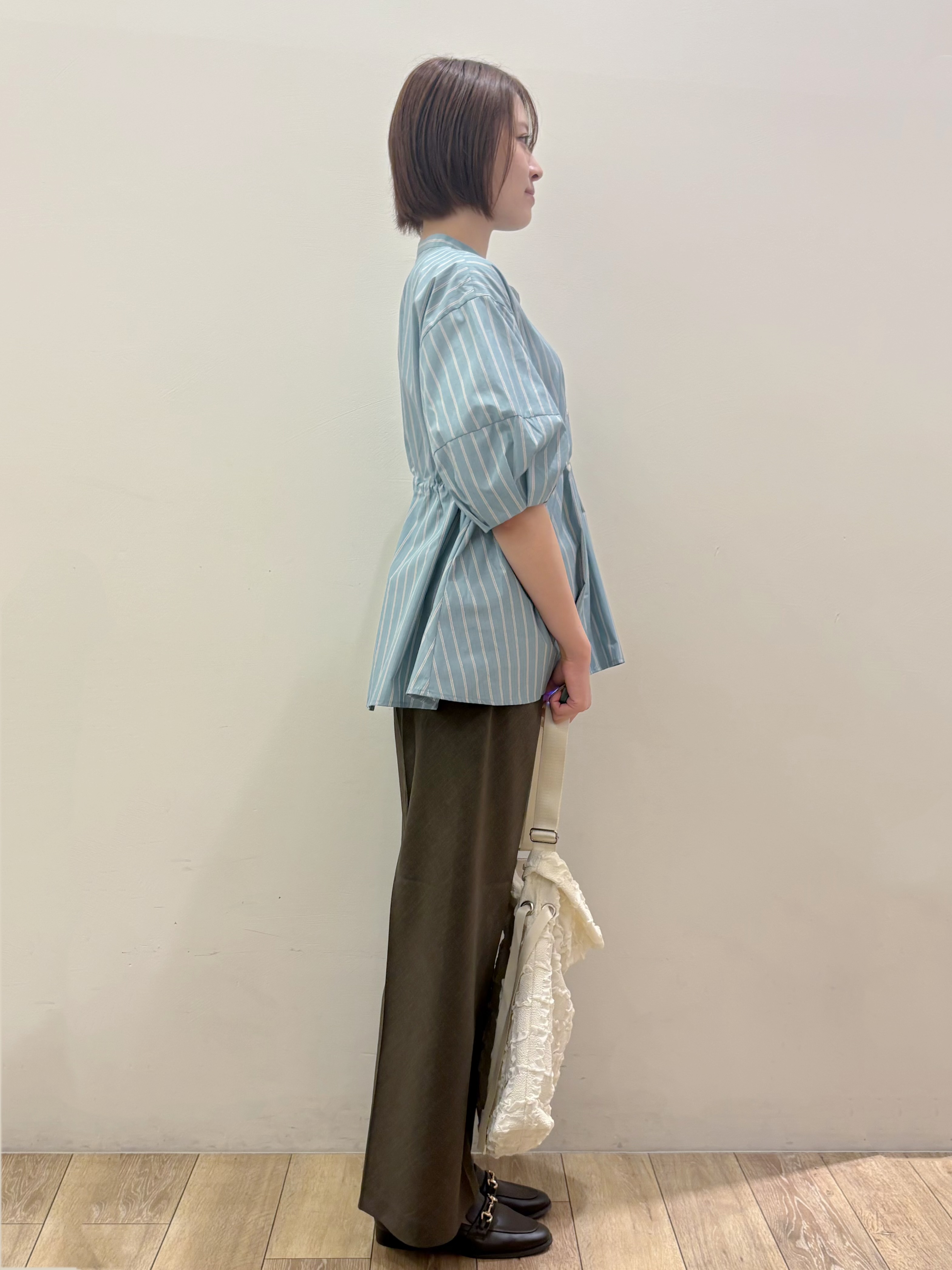 RINさんの「OPAQUE.CLIP｜ストライプ ペプラムブラウス【洗濯機OK】」を使ったコーディネート