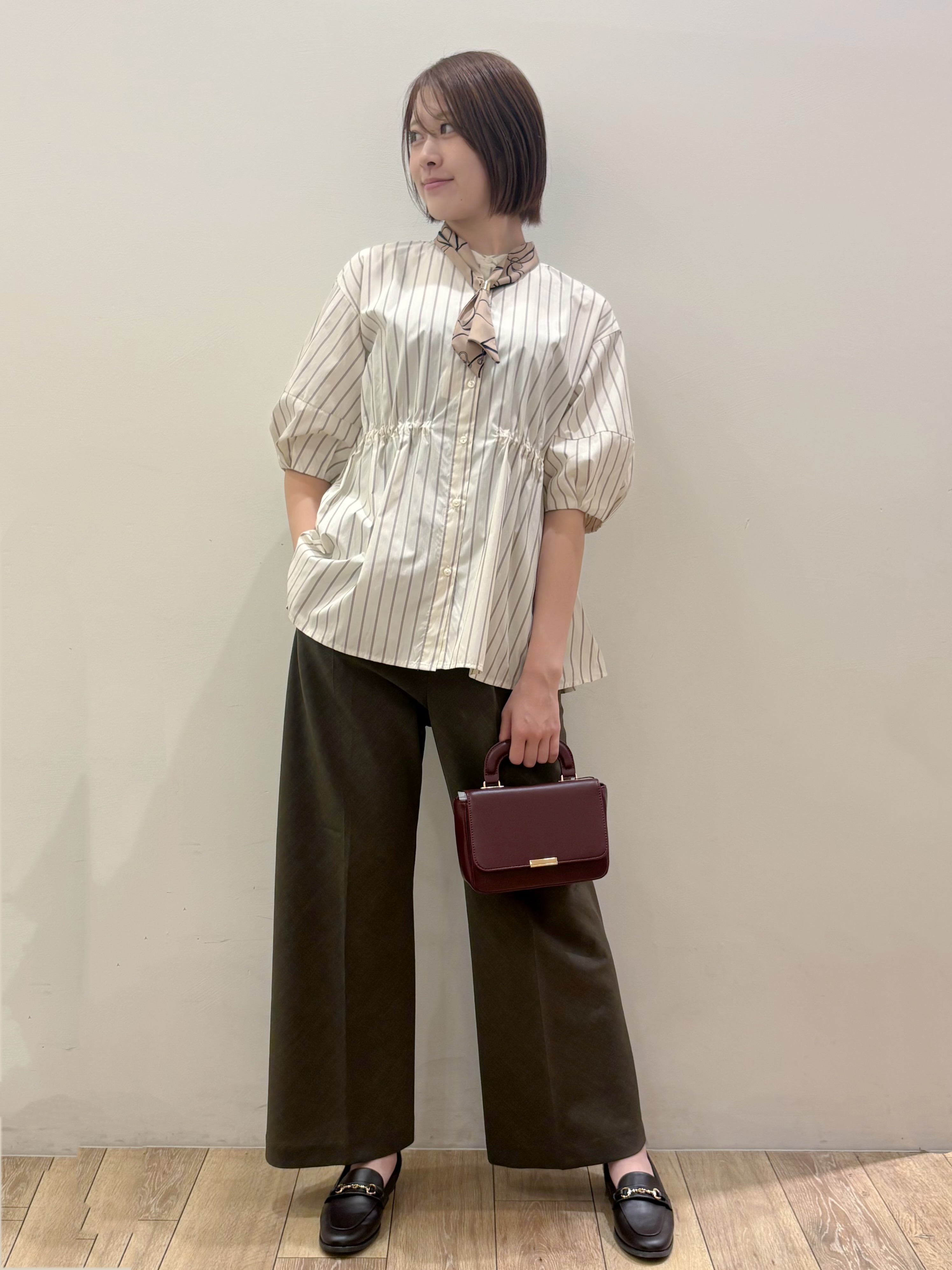 RINさんの「OPAQUE.CLIP｜ストライプ ペプラムブラウス【洗濯機OK】」を使ったコーディネート