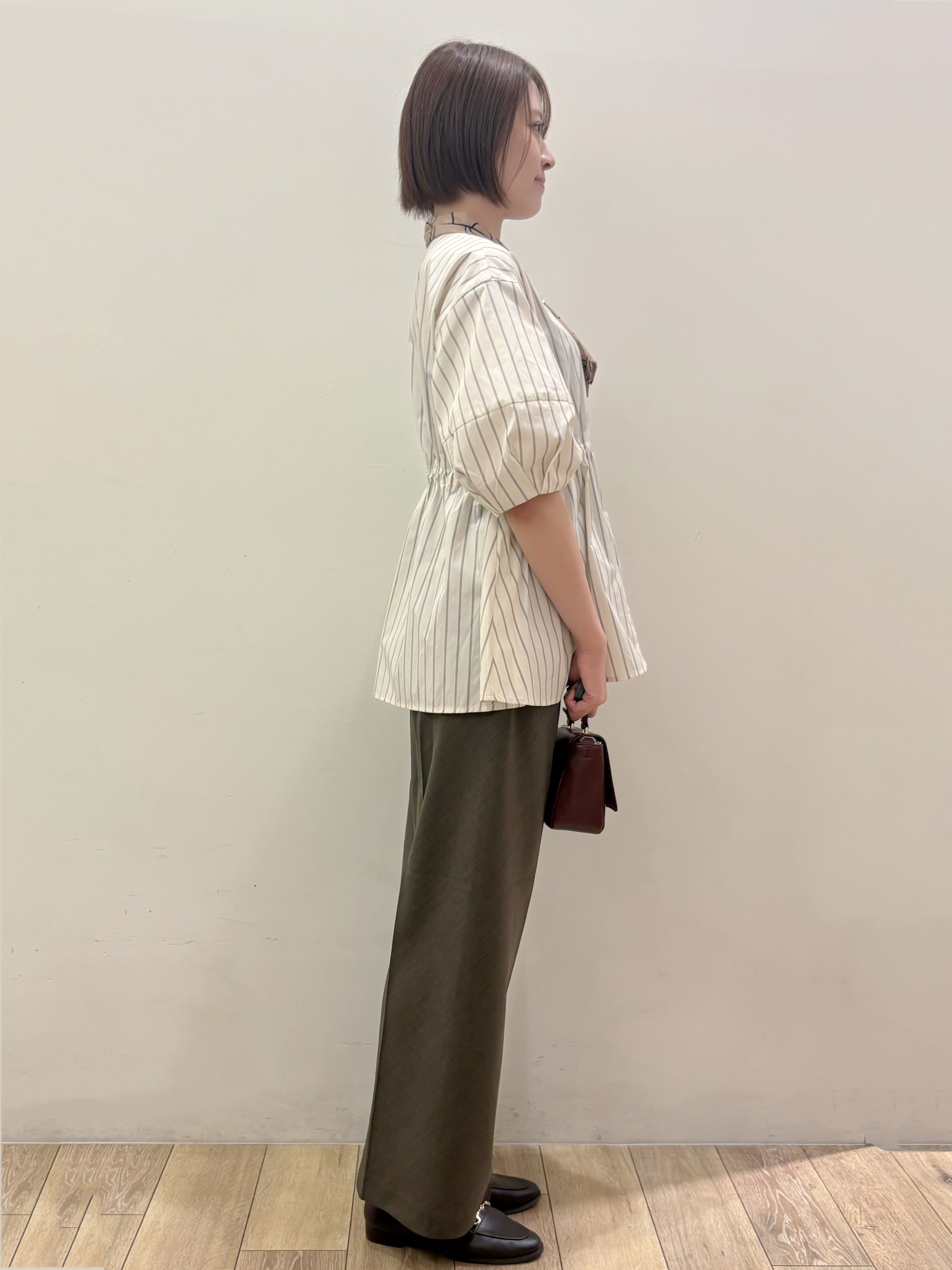 RINさんの「OPAQUE.CLIP｜ストライプ ペプラムブラウス【洗濯機OK】」を使ったコーディネート