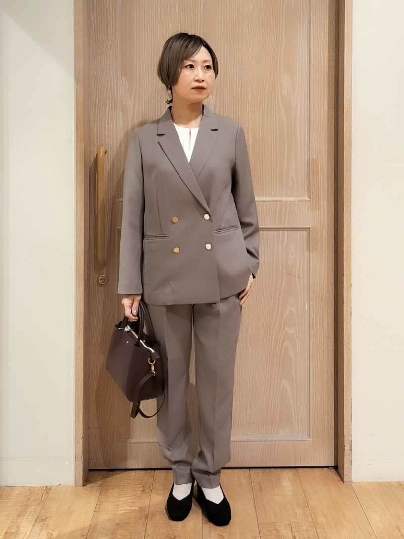 YUKIさんの「SHOO･LA･RUE｜【セットアップ可/通勤/洗濯機可/SS-LL】オンオフ使える ダブルブレストジャケット」を使ったコーディネート